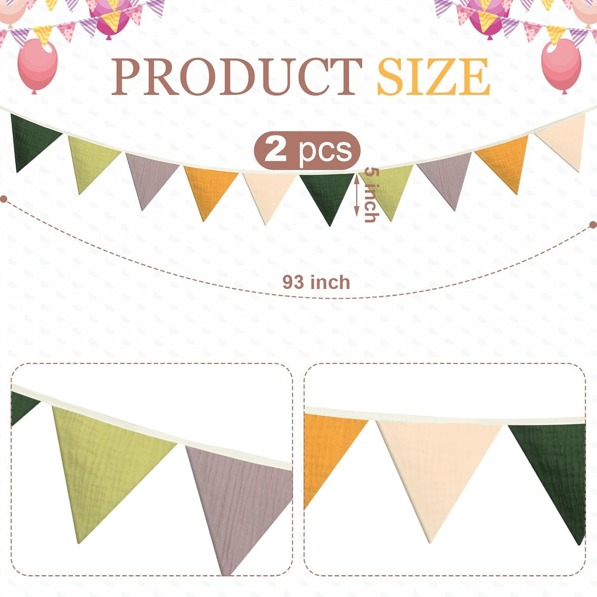 Oudain 15.5 ft Pennant Banner Flags, 2 Pcs Nursery Garland Triangle Bunting Flag Baby Banner for