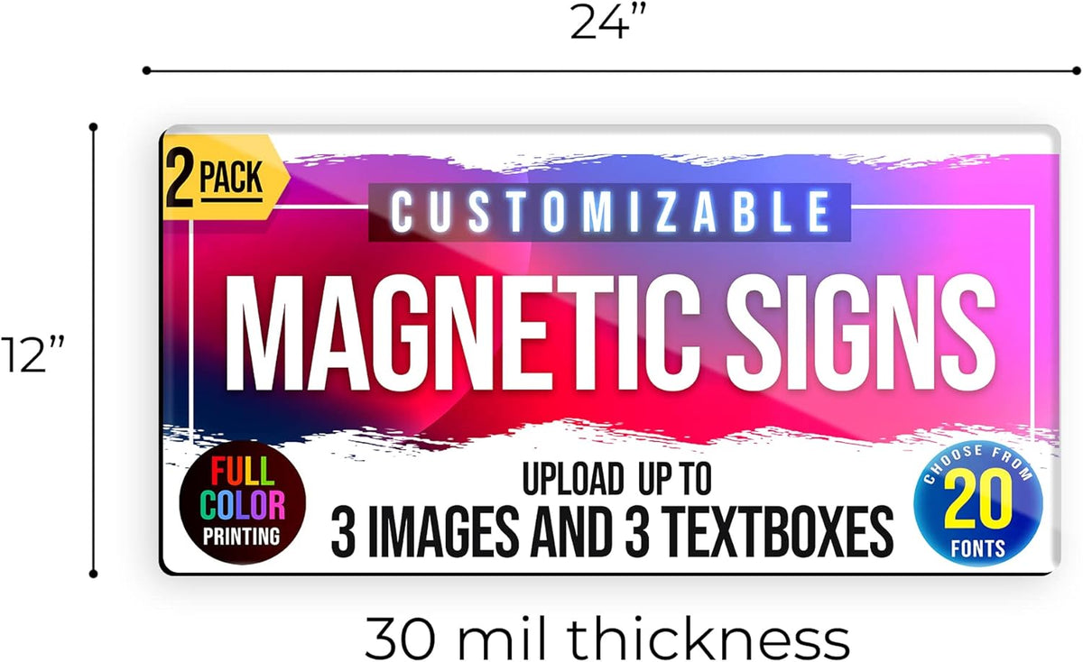 2-Pack,12"x24" Custom Magnet Signs in Full Color for Business and Advertising, 30 mil Customized