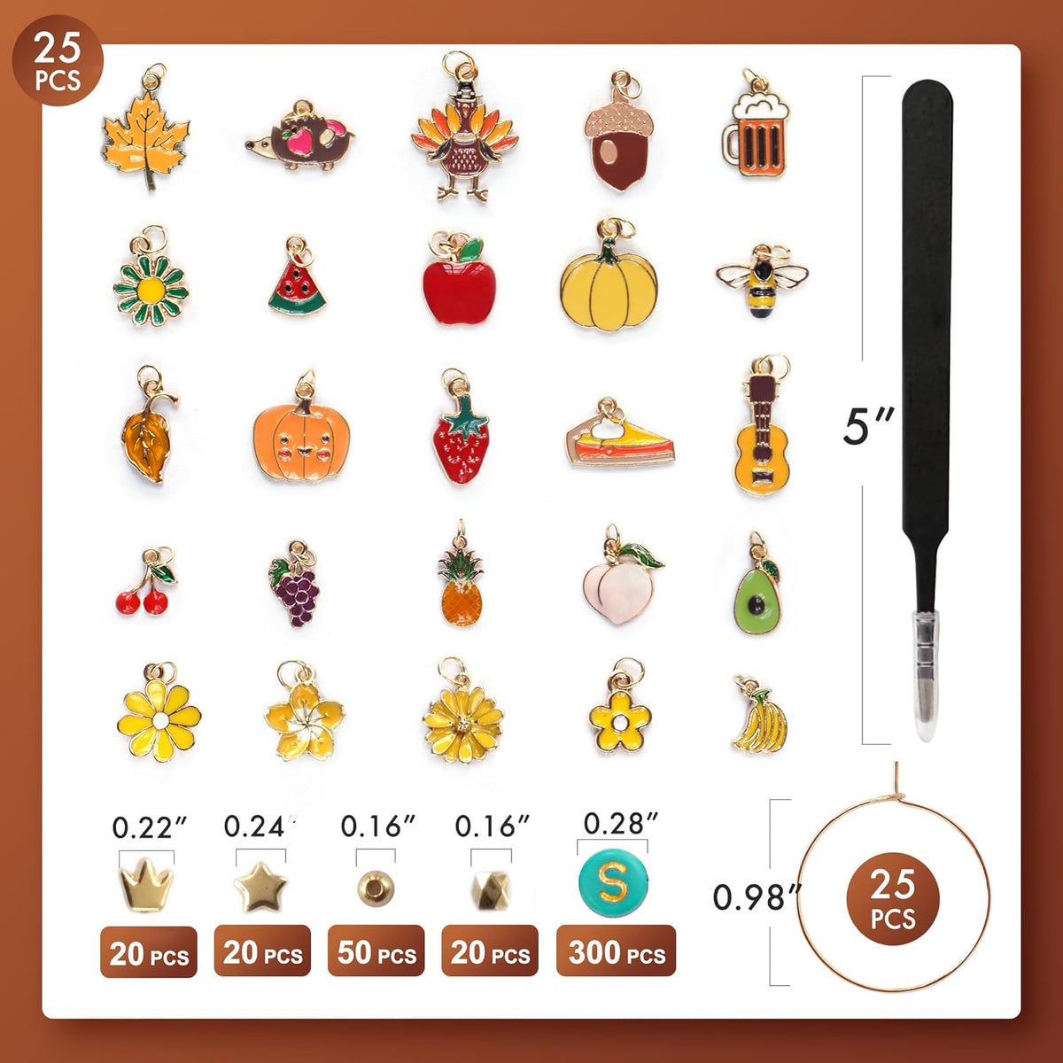 DIY Wine Glass Charms Kit, 25pcs Personalized Reusable Drink Marker Tags, Glass Identifiers for