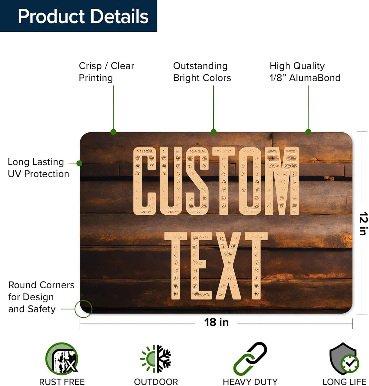 Custom Sign, Custom Street Sign, 11 Font Colors, 13 Font Styles, 4 Hole Options, 22 Sizes, 12x18