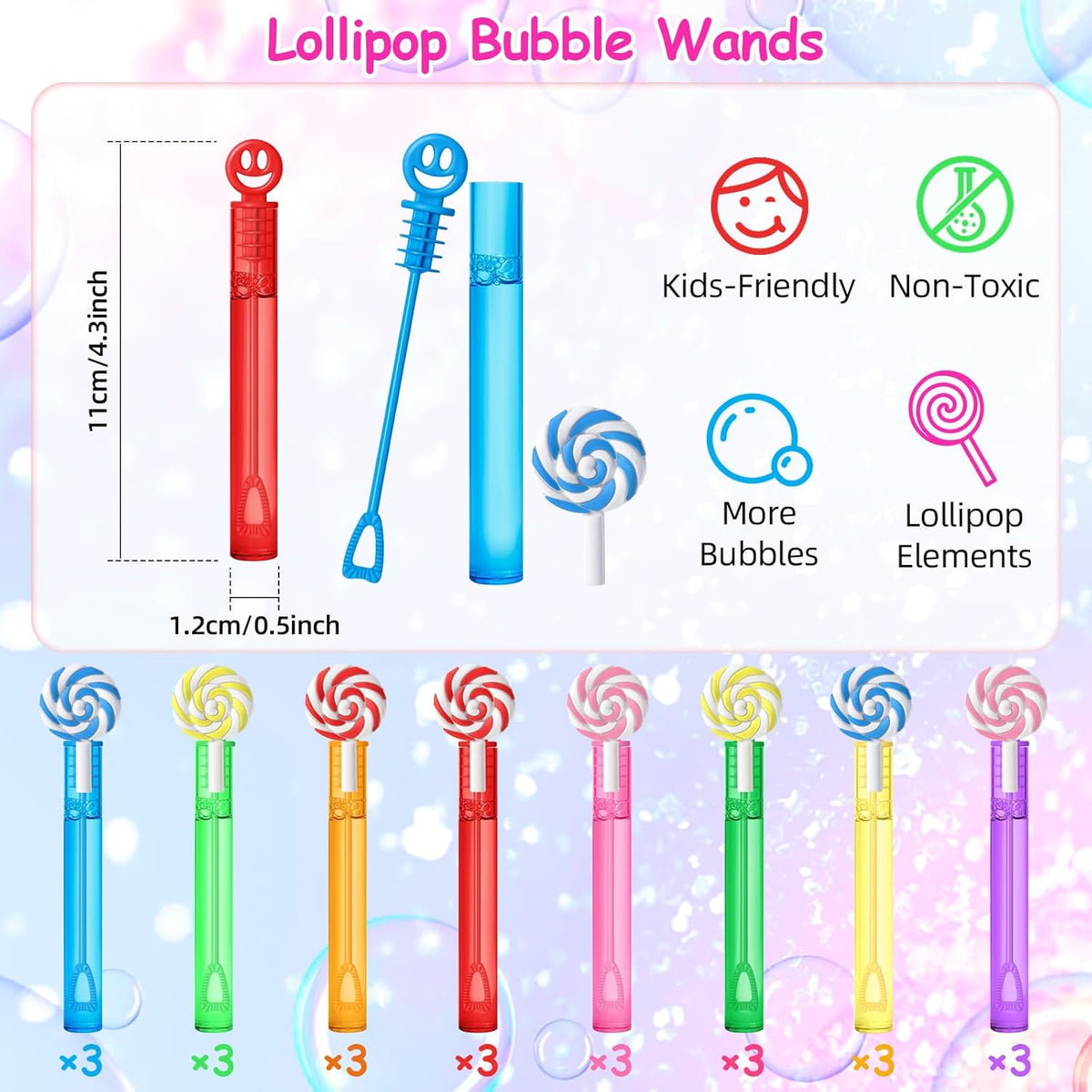AFZMON 24 Candyland Party Favors Bubble Wands for Kids, Sweet Candy Mini Bubbles Wand Toys