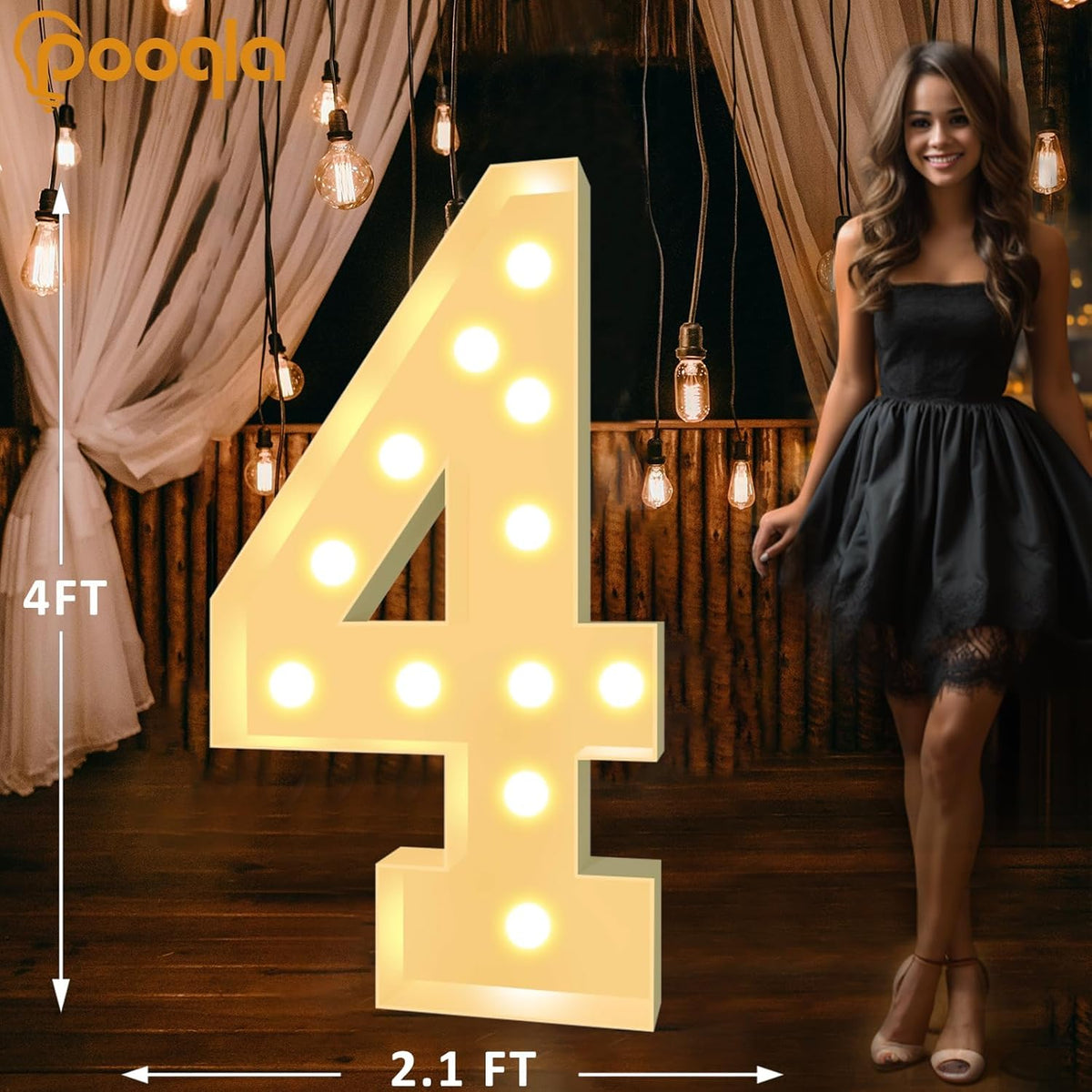 Pooqla 4 FT Light Up Marquee Numbers, Giant Mosaic Light Up Numbers Cool White and Warm White LED