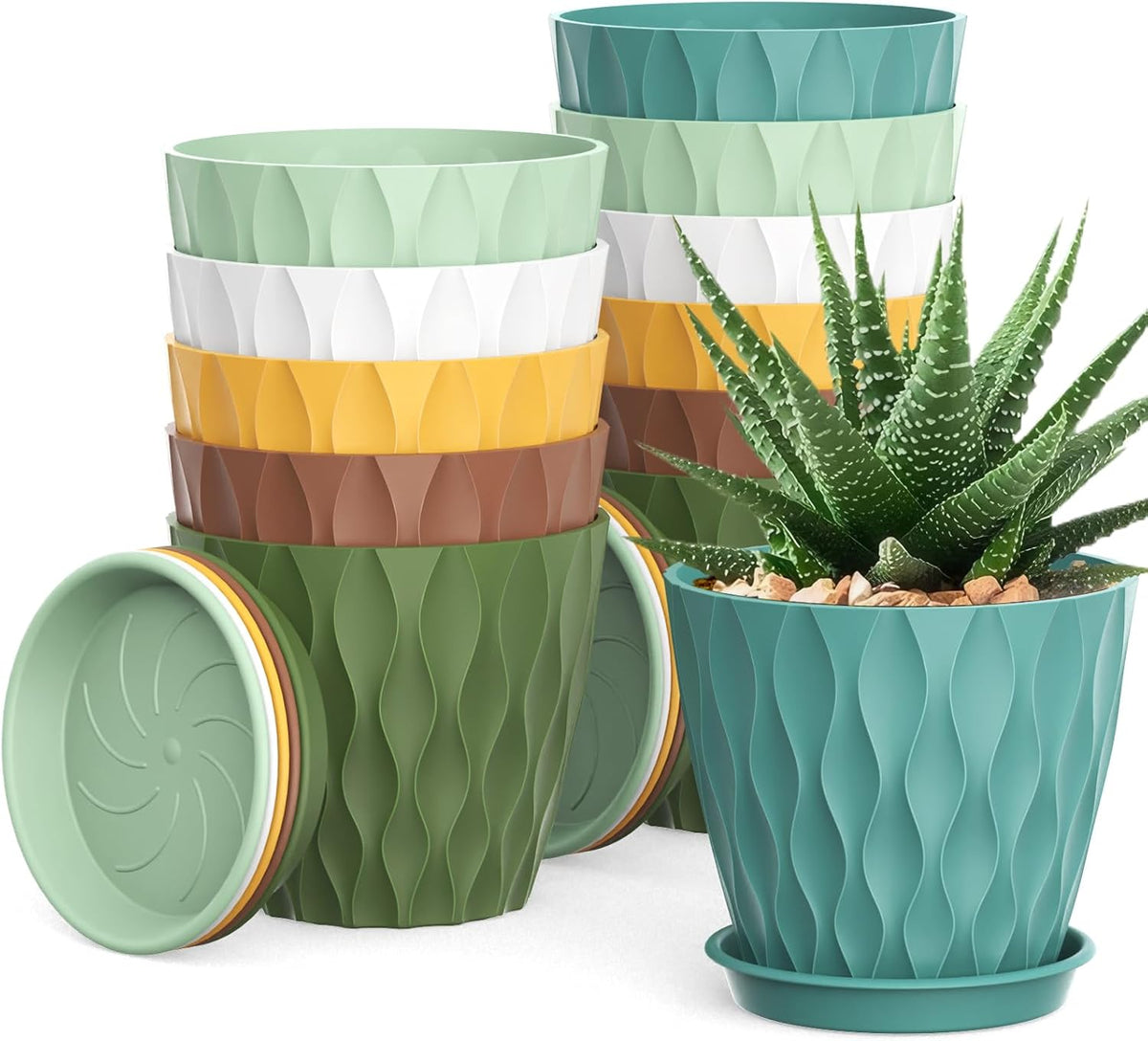 4 Inch Small Pots for Plants, 12 Pack Waffle Texture Small Plant Pots for Succulents, Plastic