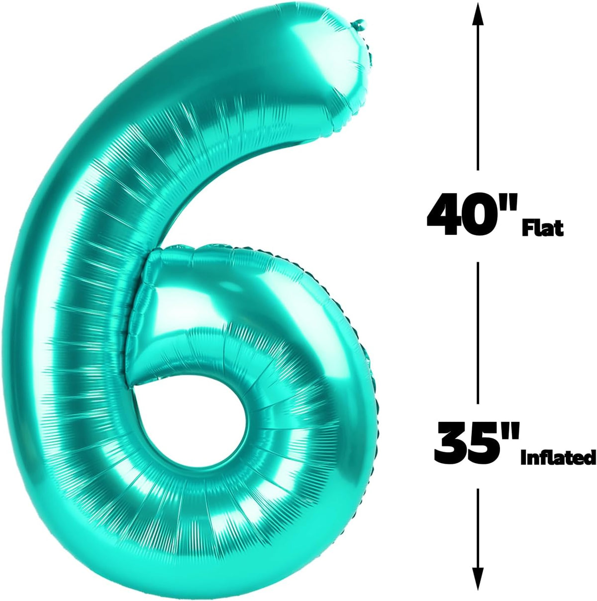 Teal Blue 40 Inch Mylar Foil Number 6 Balloon, Birthday Digital Balloons for 6 16 Boy Girl Party