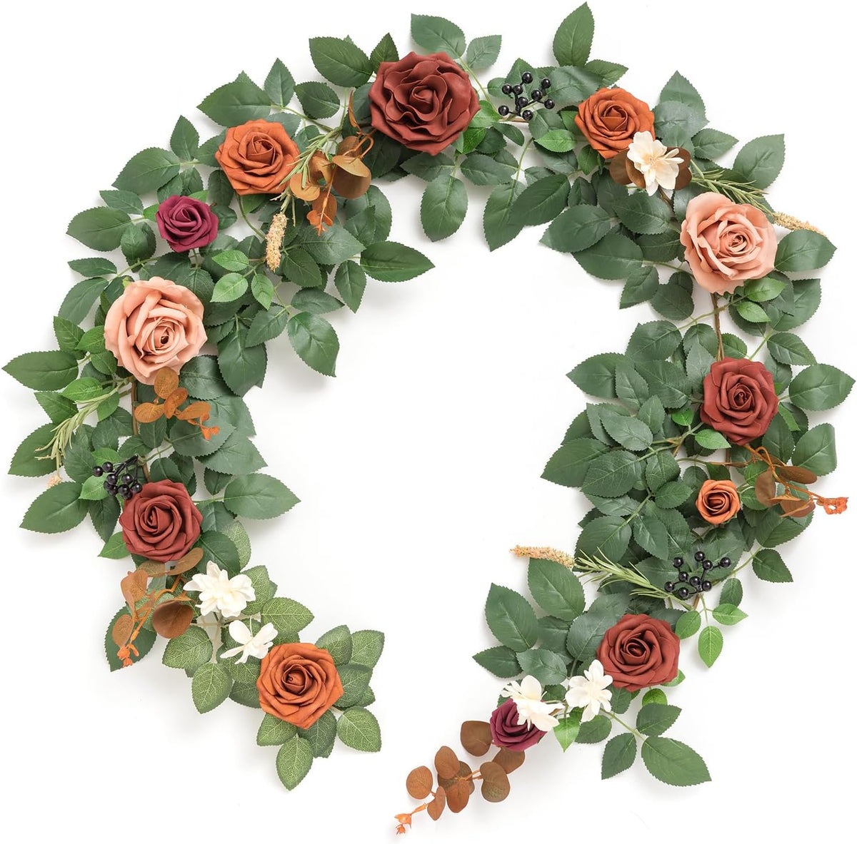 Ling's moment 5FT Terracotta Artificial Flower Garland Rose Eucalyptus Leaves Fall Floral Garland
