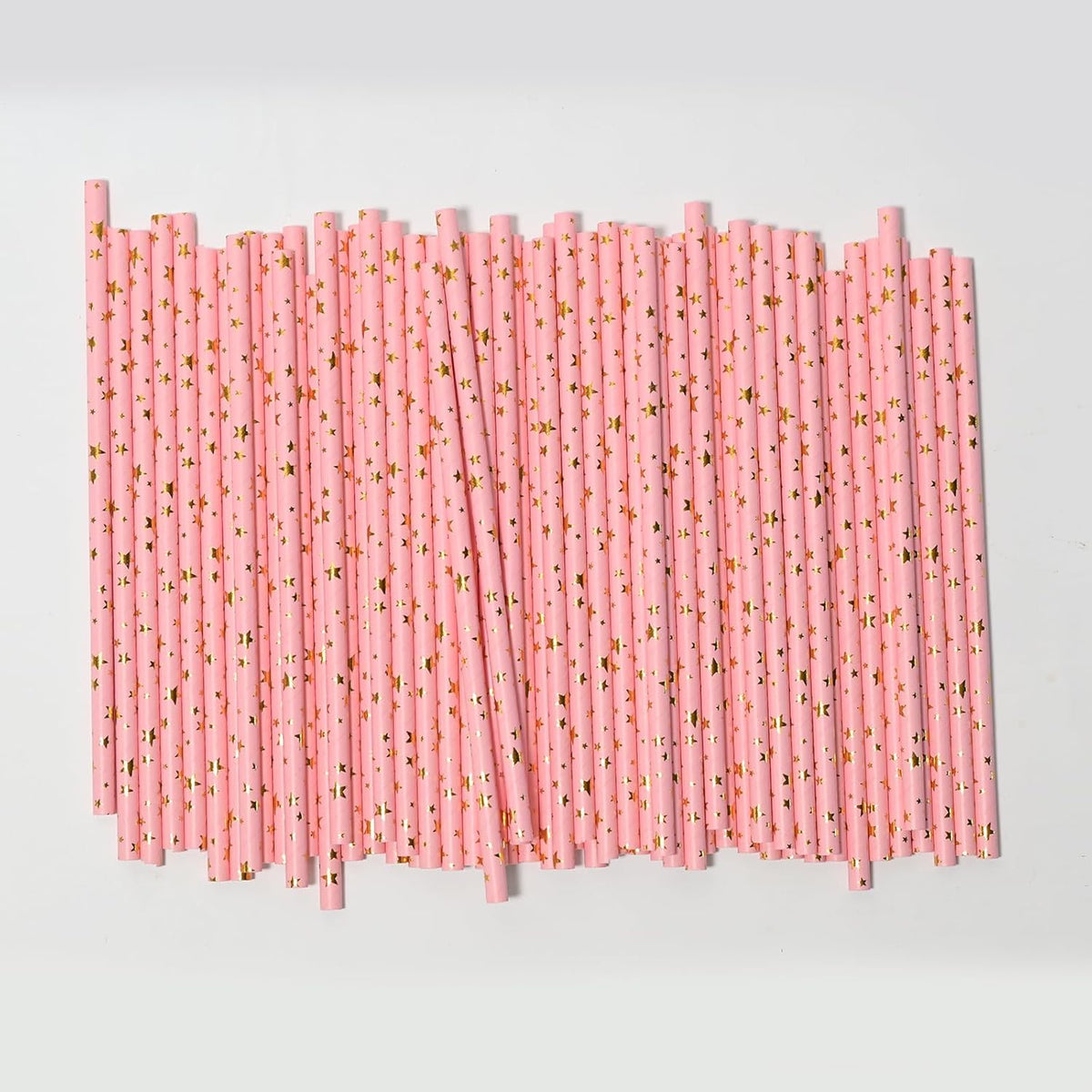 Disposable Paper Straws - Pink Gold Star Paper Straws for Party, Bridal Shower, Wedding, Bar