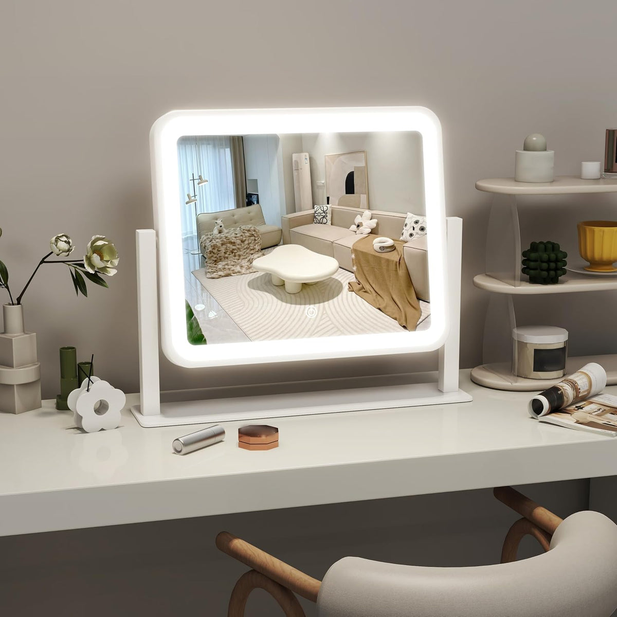 14"x12"Vanity Mirror, Lighted Makeup Mirror for Vanity Desk, Smart Touch Control, 360° Rotation