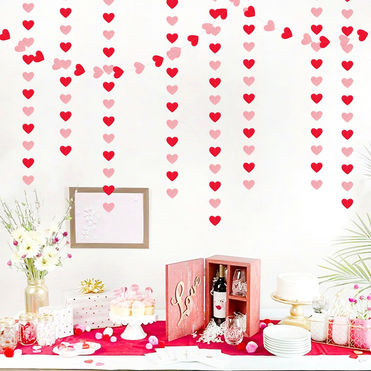 Red Pink Party-Decorations Heart Garland - 52ft Streamers Paper Banner,Proposal Anniversary
