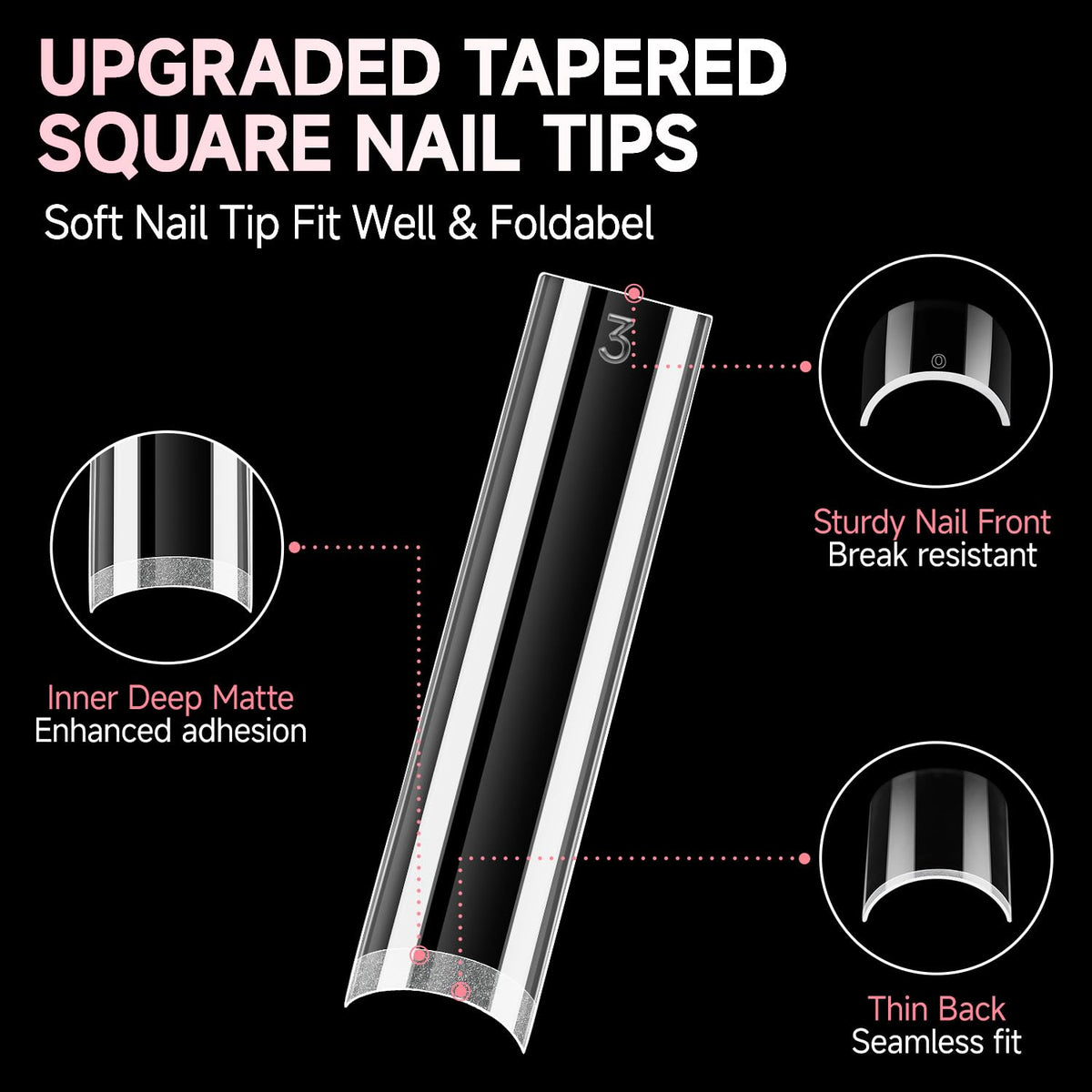 UNA GELLA No C Curve Nail Tips 504 PCS Extra Long XXL Tapered Square Nail Tips Half Cover Nails