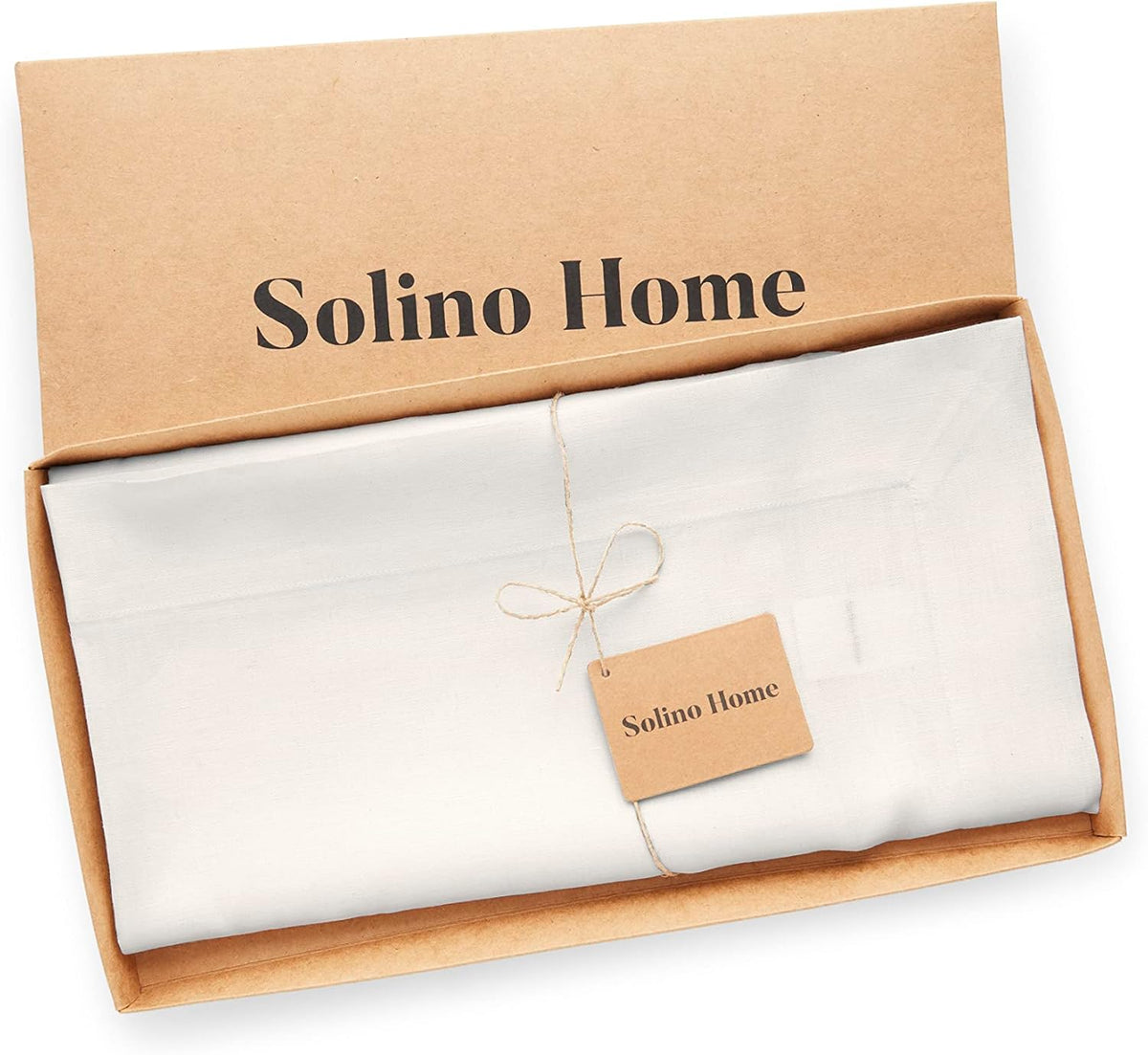 Solino Home Linen White Square Tablecloth 52 x 52 Inch - 100% Pure Linen Table Throw - Fete