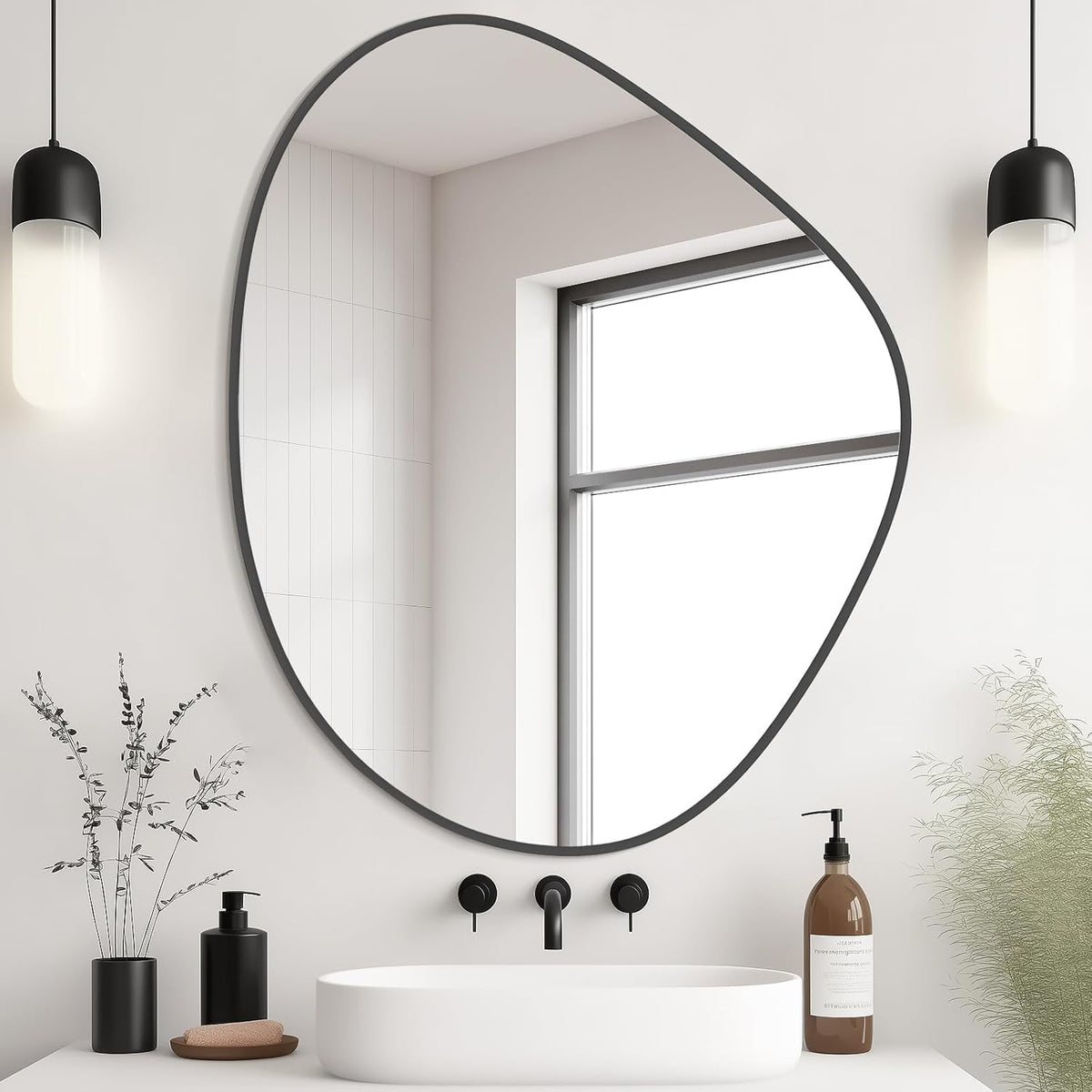 WallBeyond Asymmetrical Mirror, Irregular Wall Mirror for Bathroom, Abstract Wall Mirrors