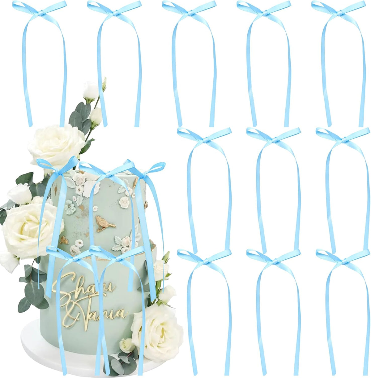 Ephlyn 30Pcs Bow Cupcake Toppers Valentine's Bowknot Ribbons Coquette Bow High Footed Cup Balloon