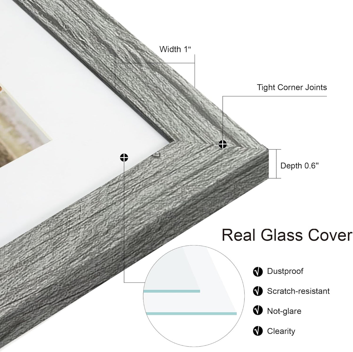 8.5x11 Picture Frame Set of 2, Gray Certificate Document Frames with Glass Collage Frame, Display