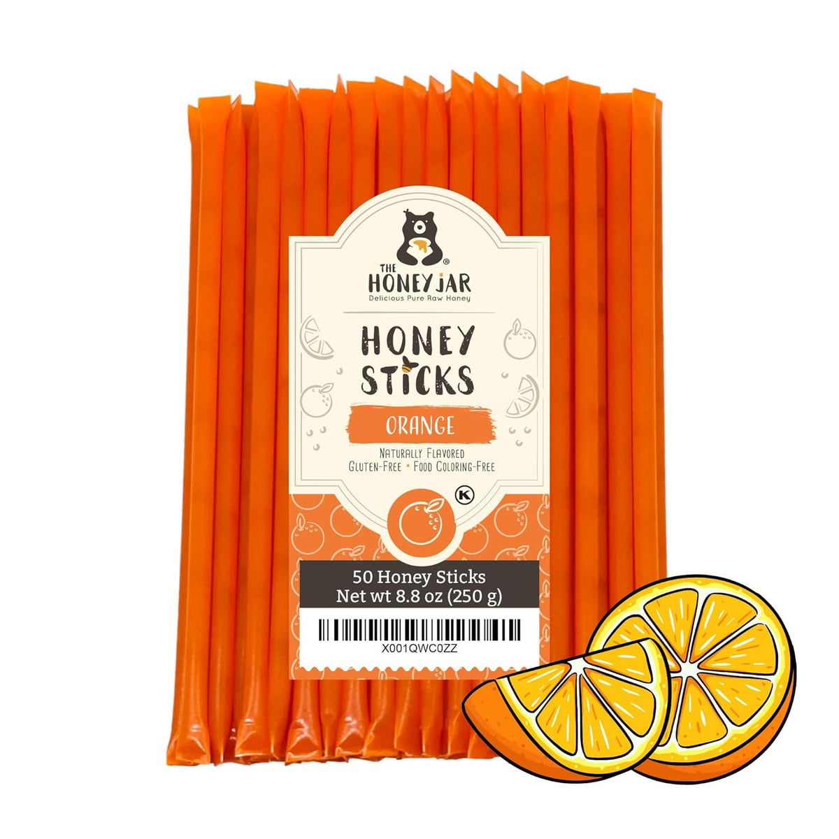 The Honey Jar Orange Flavored Honey Sticks - Pure Honey Straws For Tea, Coffee, or a Healthy Treat