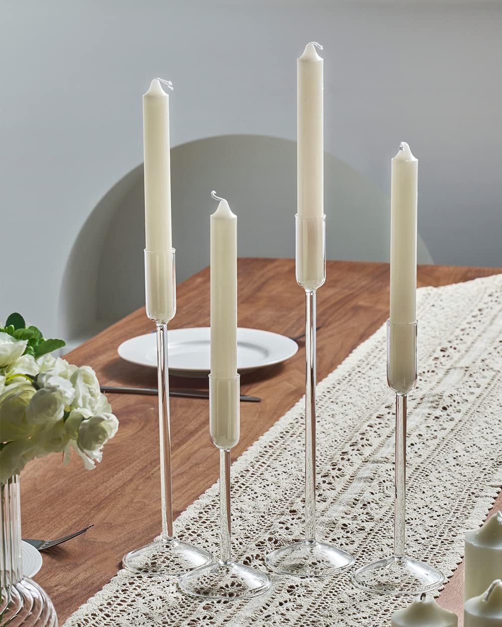 Candle Holder, Glass Taper Candle Tall Candlestick Holder, 4 Different Heights, for Table
