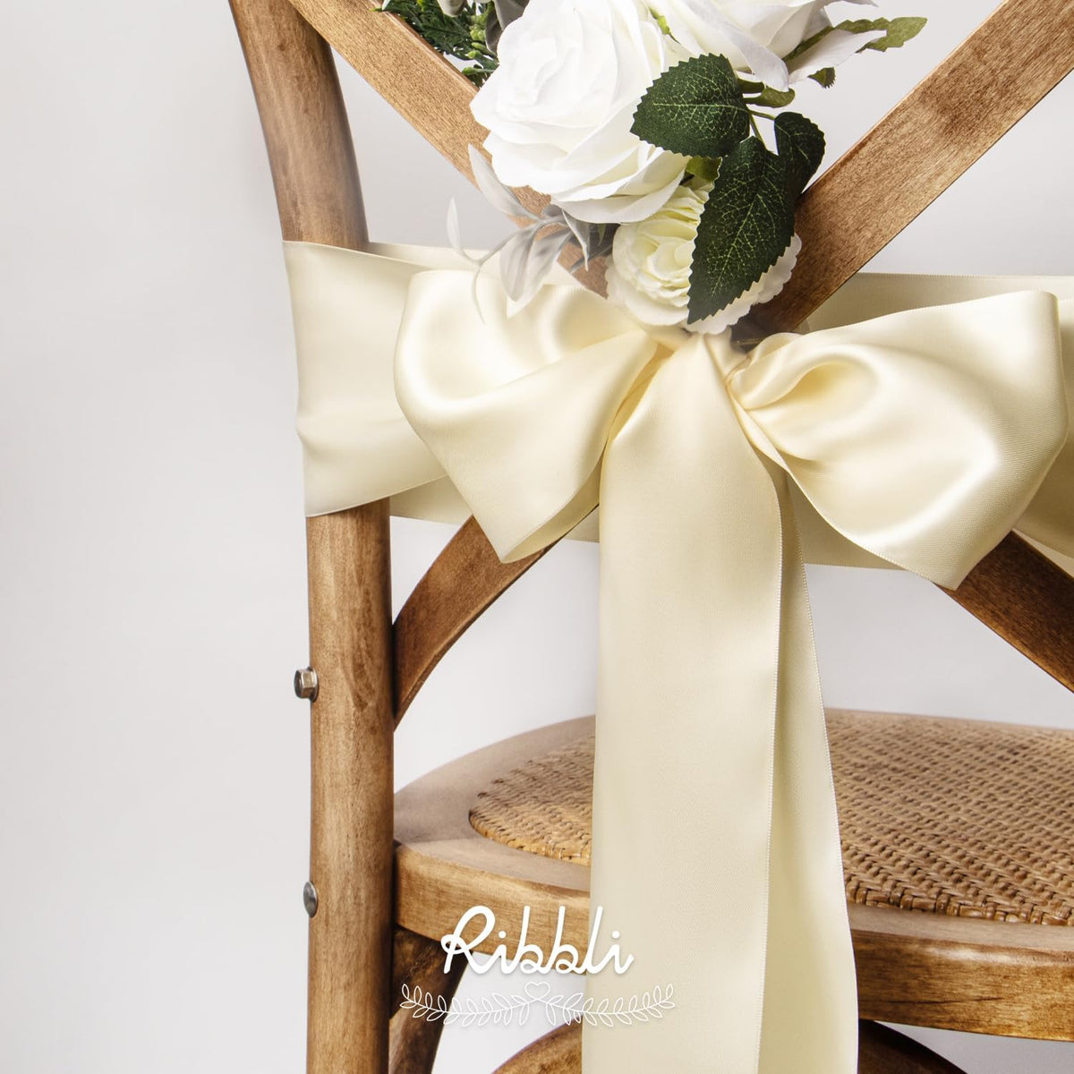 Ribbli Ivory Satin Ribbon 4 Inch Wide Ivory Ribbon for Wedding Chair Sash Grand Opening Ceremony