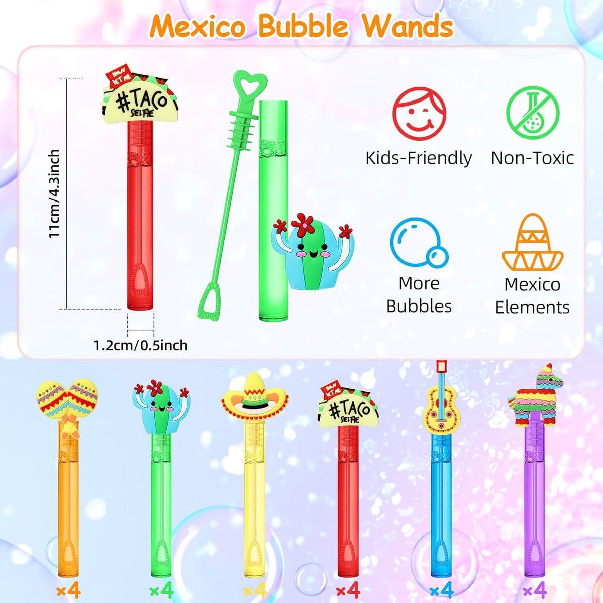 AFZMON 24Pcs Cinco De Mayo Party Favors Bubble Wands for Kids, Mexican Fiesta Mini Bubbles Wand