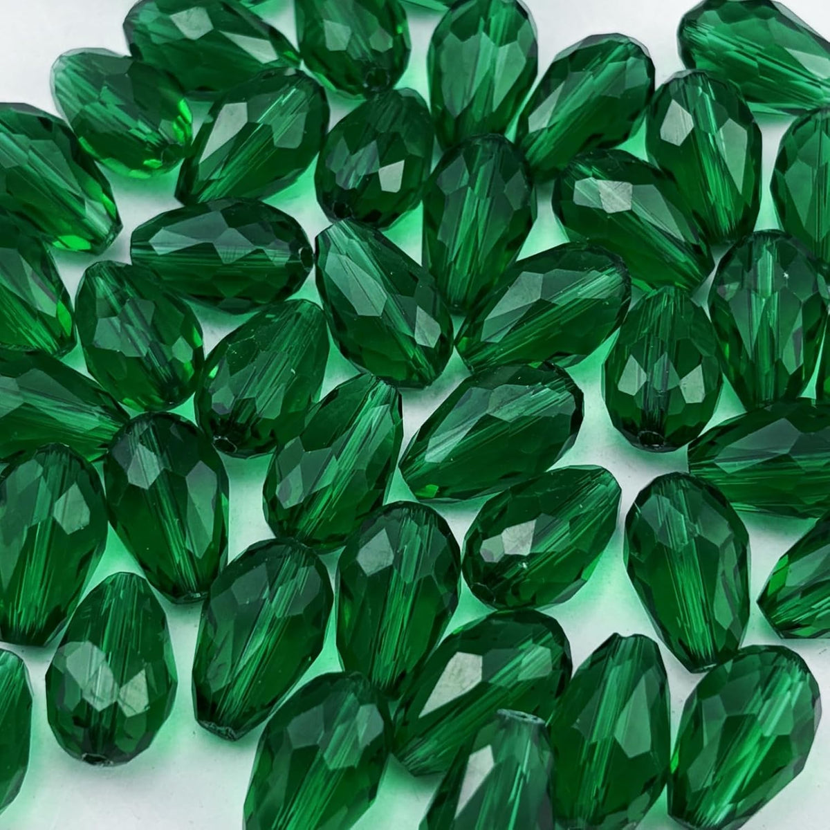 50pcs 10x15mm Teardrop Crystal Glass Beads for Jewelry Making, Faceted Vertical Hole Teardrop Glass