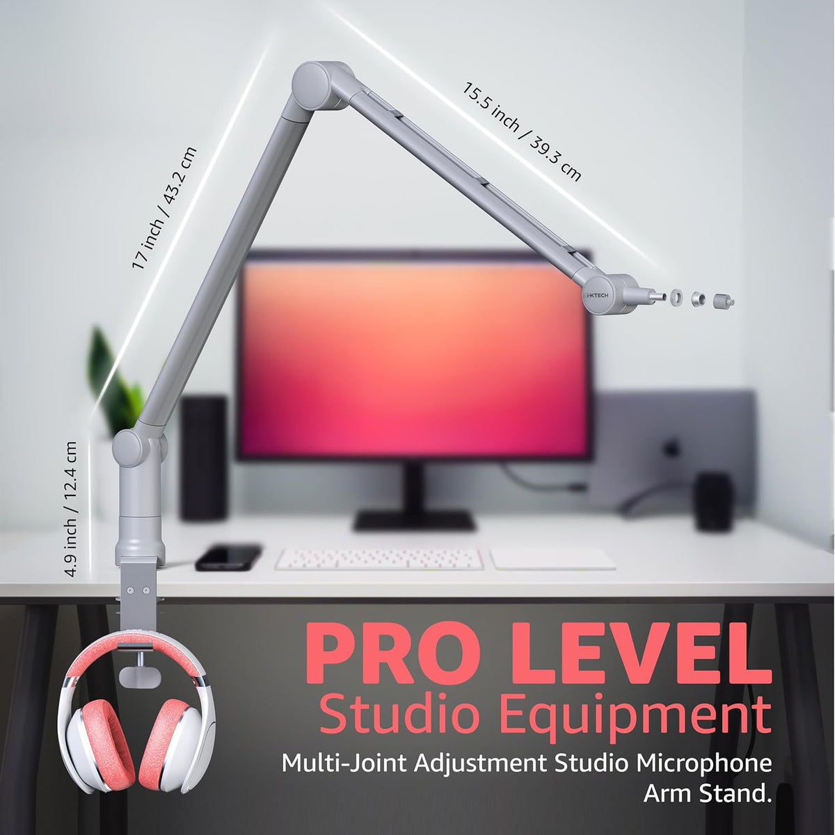 IXTECH Microphone Boom Arm with Desk Mount, 360° Rotatable, Adjustable and Foldable Scissor