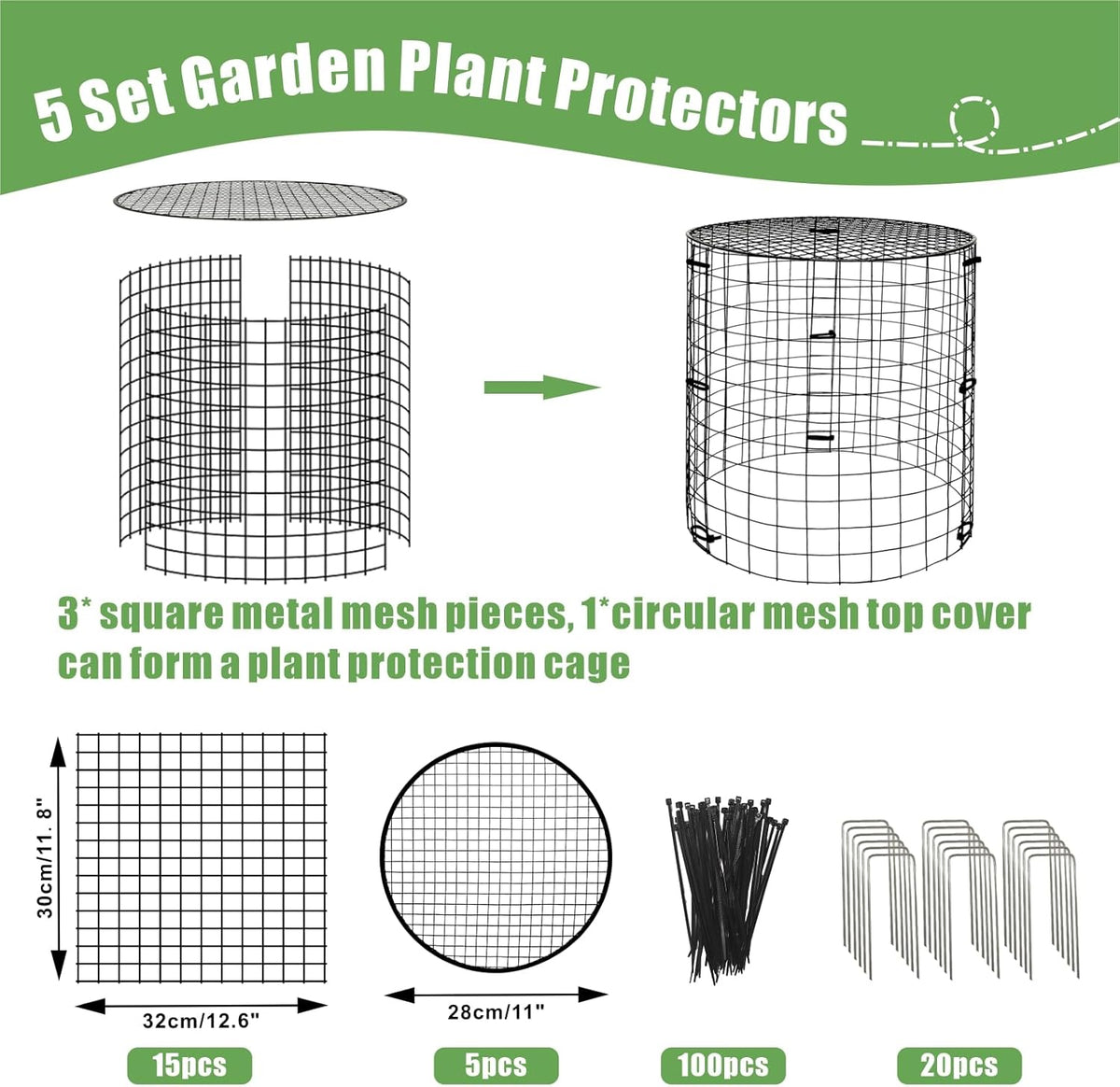 5 Packs Garden Plant Protectors from Animals,Metal Plant Cage Chicken Wire Cloche with Ground