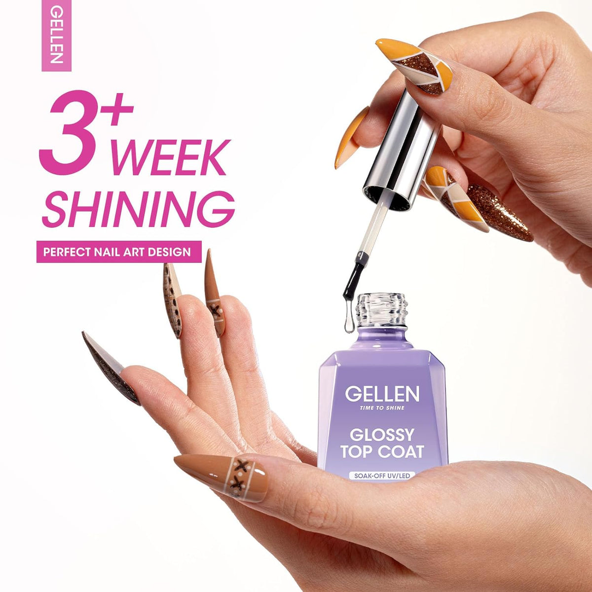 GELLEN Builder Nail Gel with Gel Top Coat Base Coat, 3 Pcs 18ml Top Coat Nail Polish Set, Soak Off