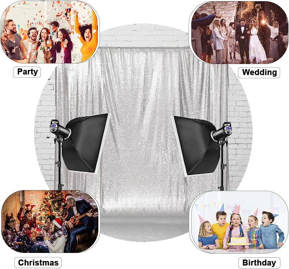 Eternal Beauty Silver Thick Sequin Backdrop, 10x10 Ft Glitter Background Curtains for Shimmer