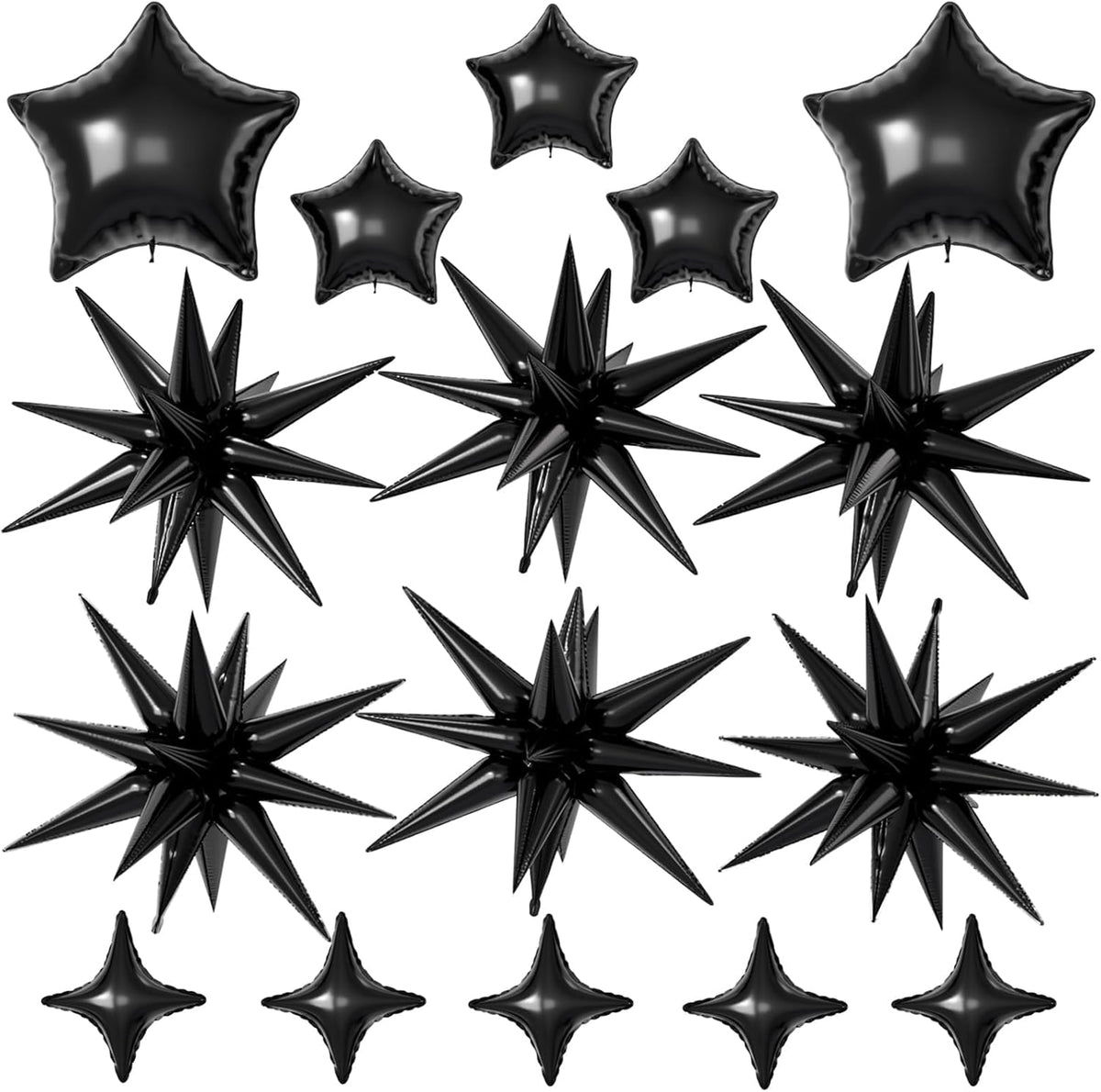 16 Pcs Black Star Balloons,22/18/10 Inch Foil Balloons, Four-Pointed Balloon for Kids Birthday