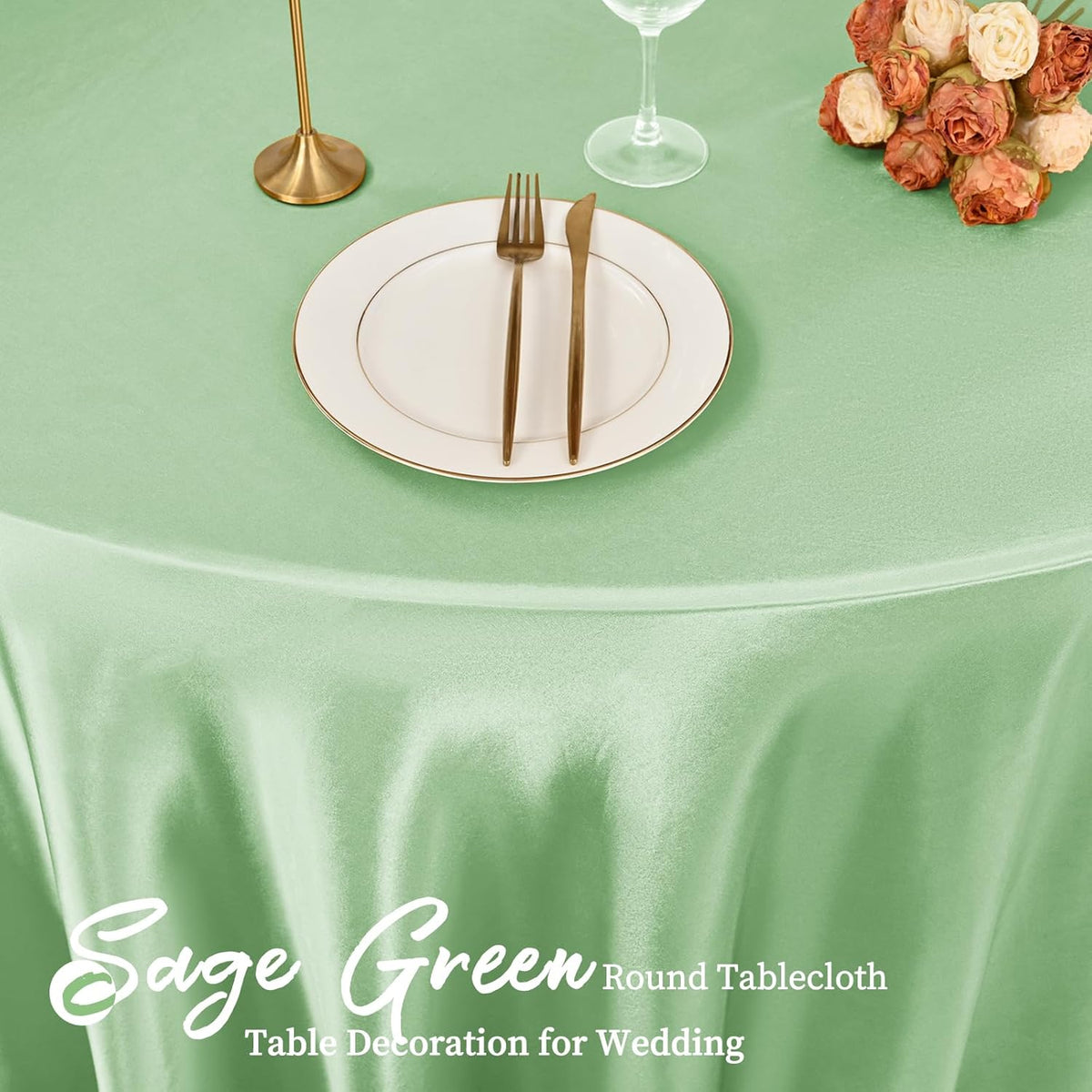 fani 12 Pack 120 Inch Sage Green Satin Tablecloth - Silky Round Tablecloth Overlay Smooth Fabric