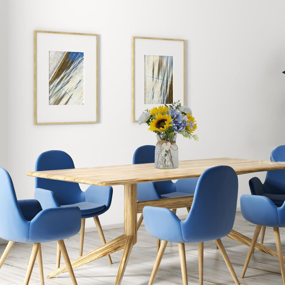 Leftover Faux Flowers in vase,Table centerpieces for Dining Room,Blue-Yellow Sunflower Flower
