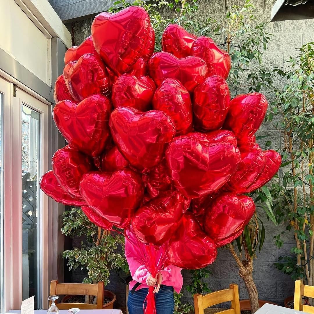 12Pcs Red Pink Champagne Gold Heart Balloons, 18 Inch Heart Shape Love Balloons for Valentine's