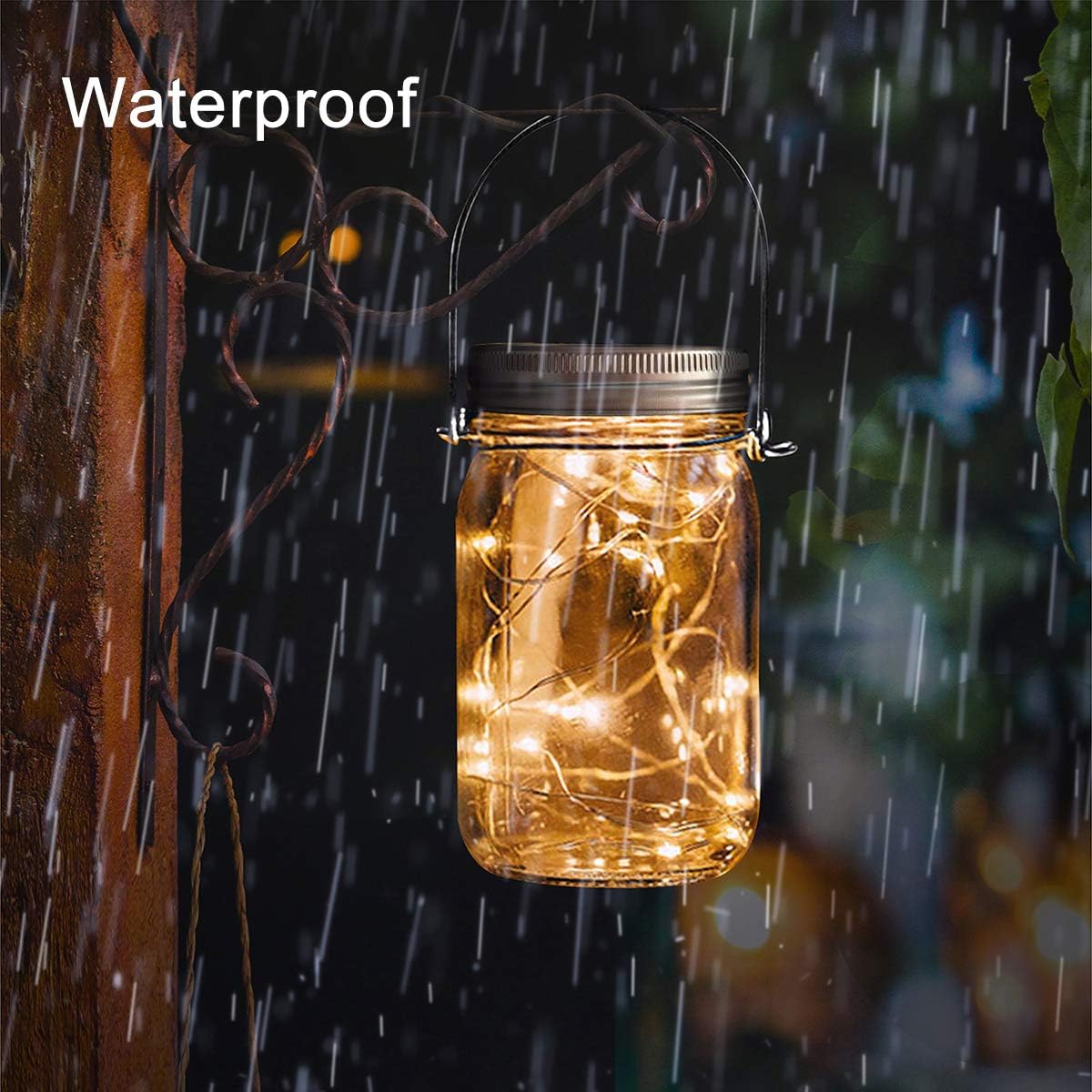 Urvoix Solar Mason Jar Lights - 8 Pack 30 Led Waterproof Jar Lids String Lights with 8 Handle (Jars