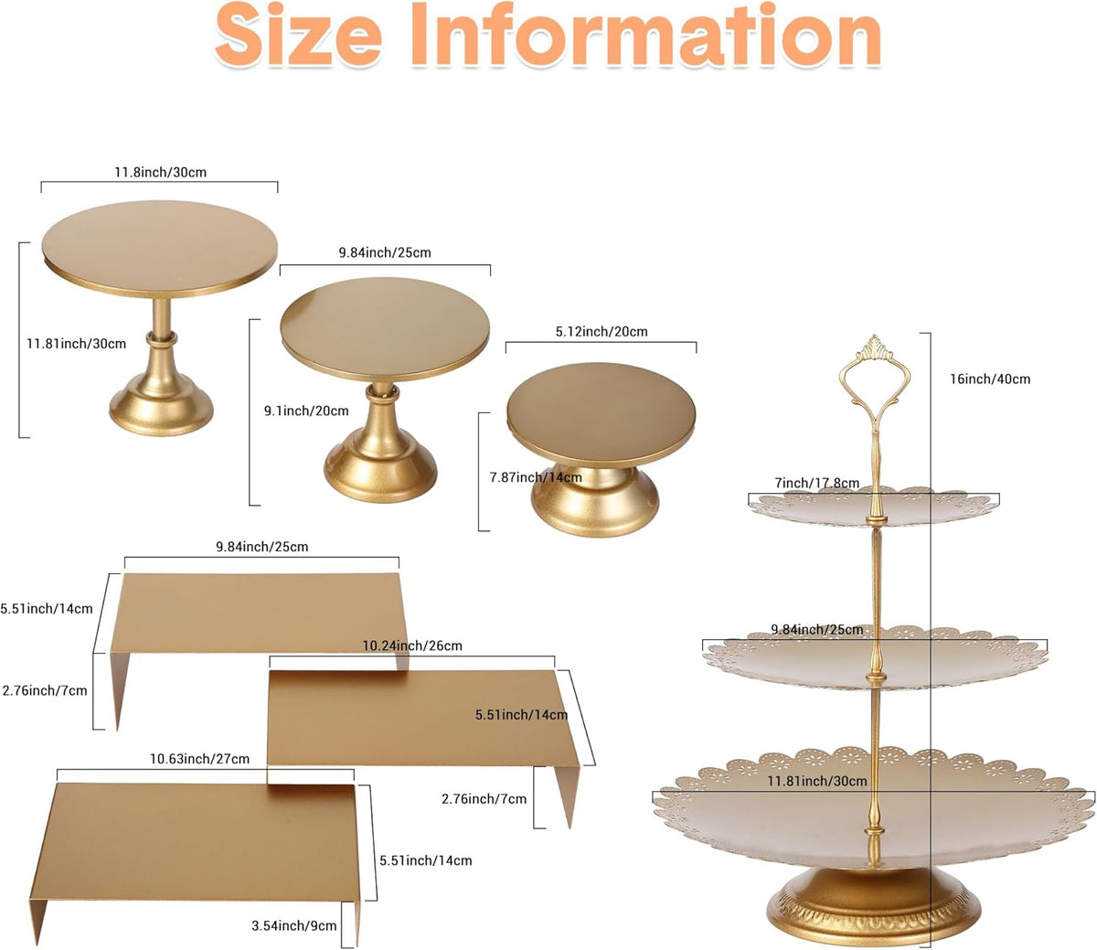 Garvee 7-Piece Gold Metal Cake Stand Set, Dessert Table Display Set with 3 Sizes Round Pedestal