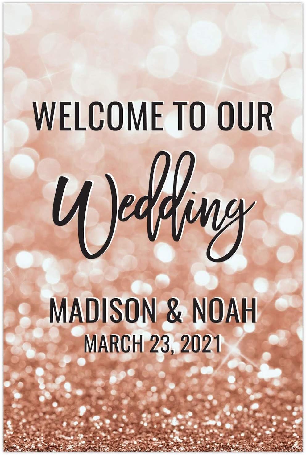 Andaz Press Personalized Extra Large Wedding Easel Board Party Sign, 12x18-inch, Glitzy Faux Rose