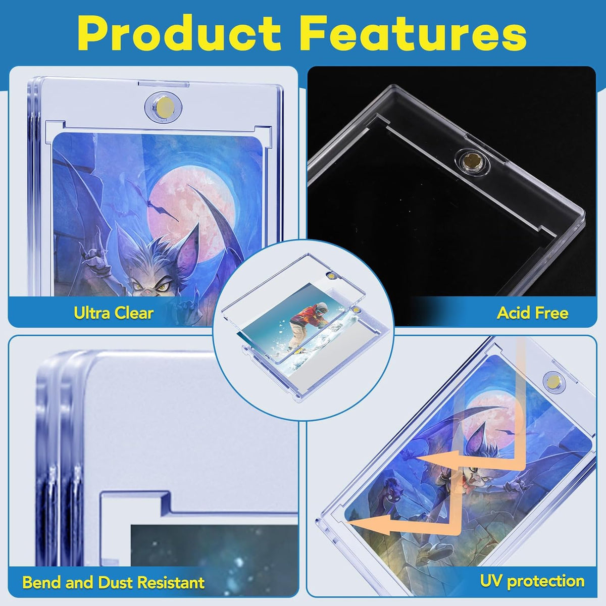 20ct Magnetic Card Holders, 35pt One Touch Card Holder, U-V Protection Hard Plastic Case for