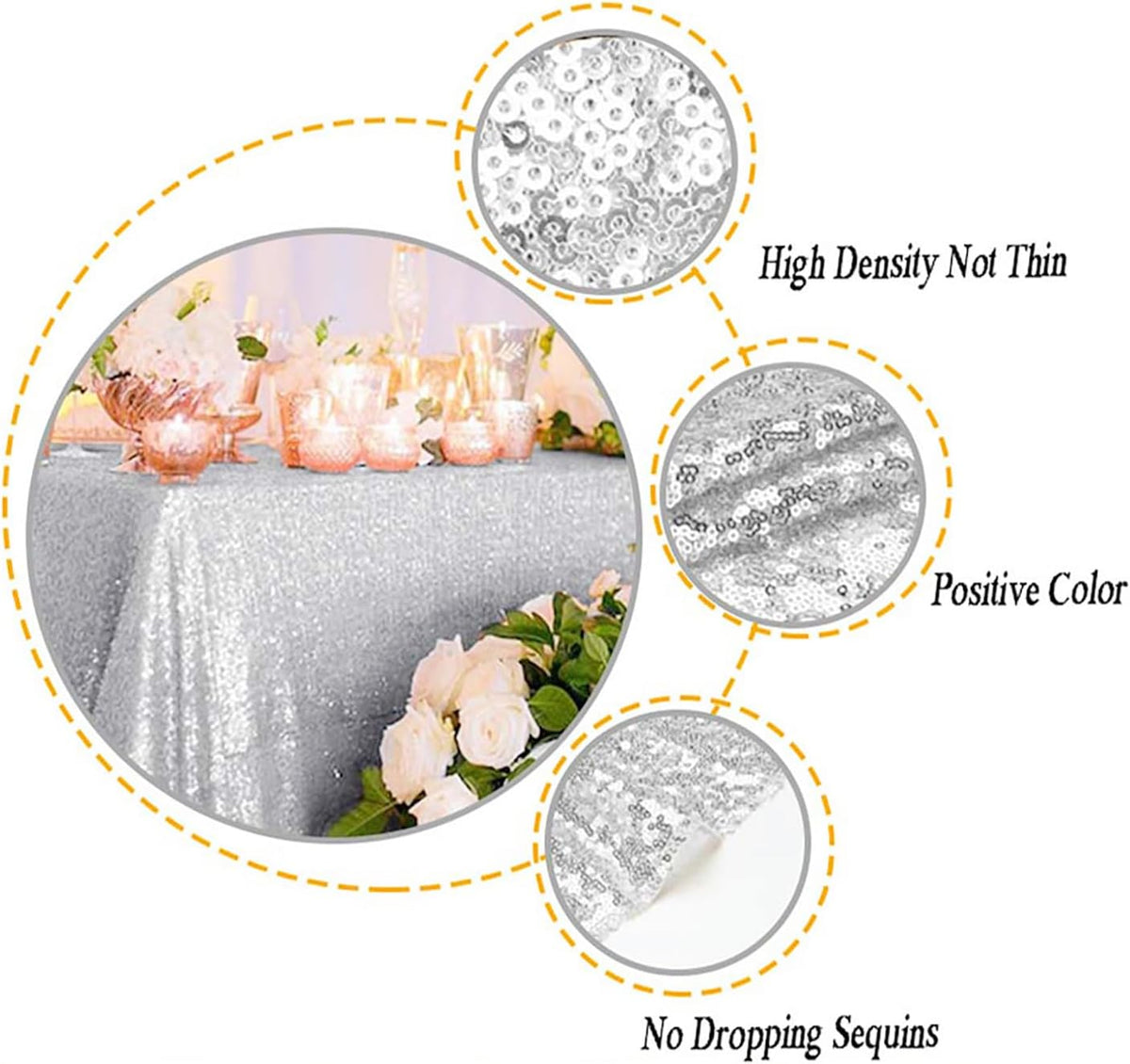 ShinyBeauty 2 Pack 72x72 Inch Silver Sequin Tablecloths - Elegant Square Glitter Tablecloth for
