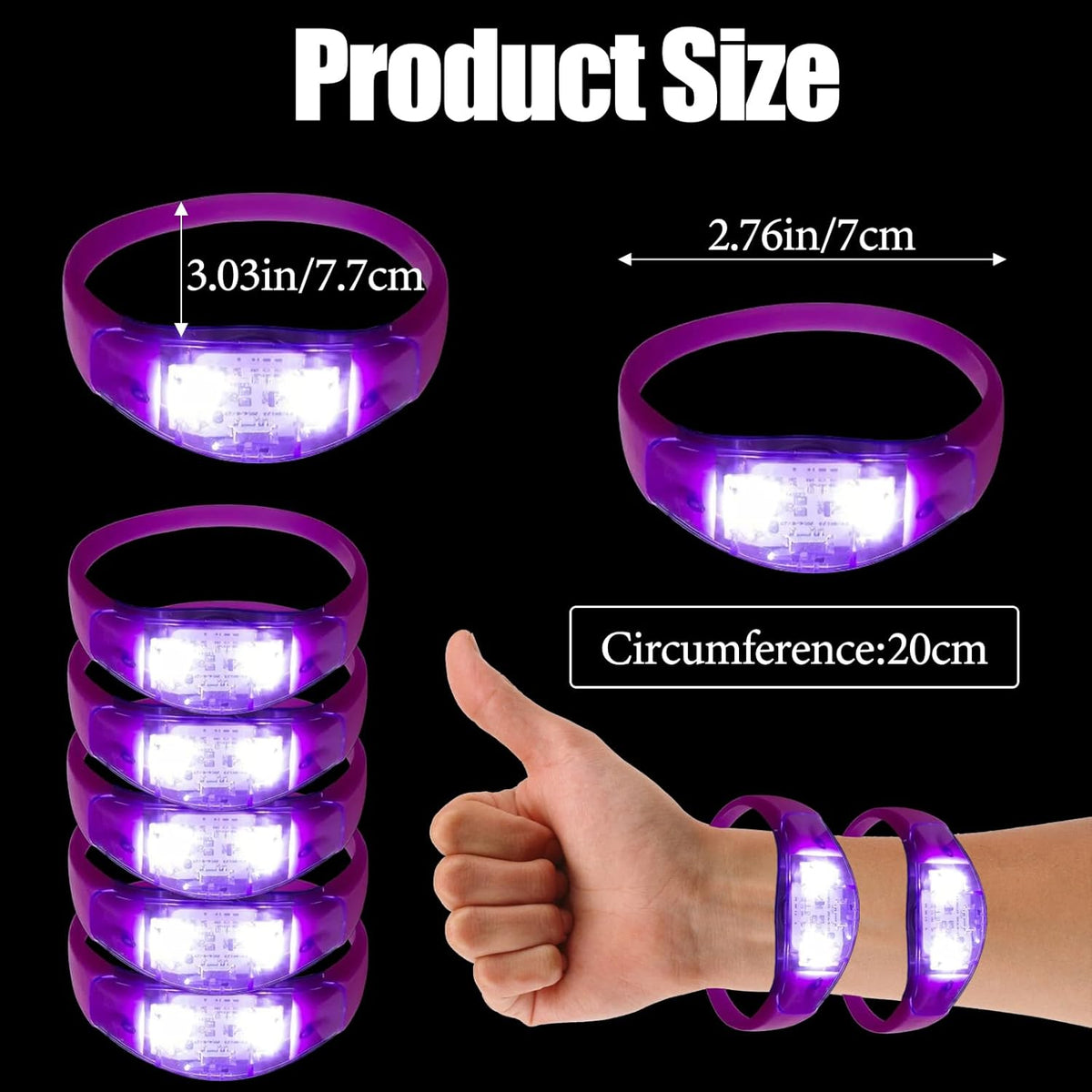 100 Pcs LED Bracelets Sound Activated with Flashing LED Strobe Music Control Light Up Bracelets for