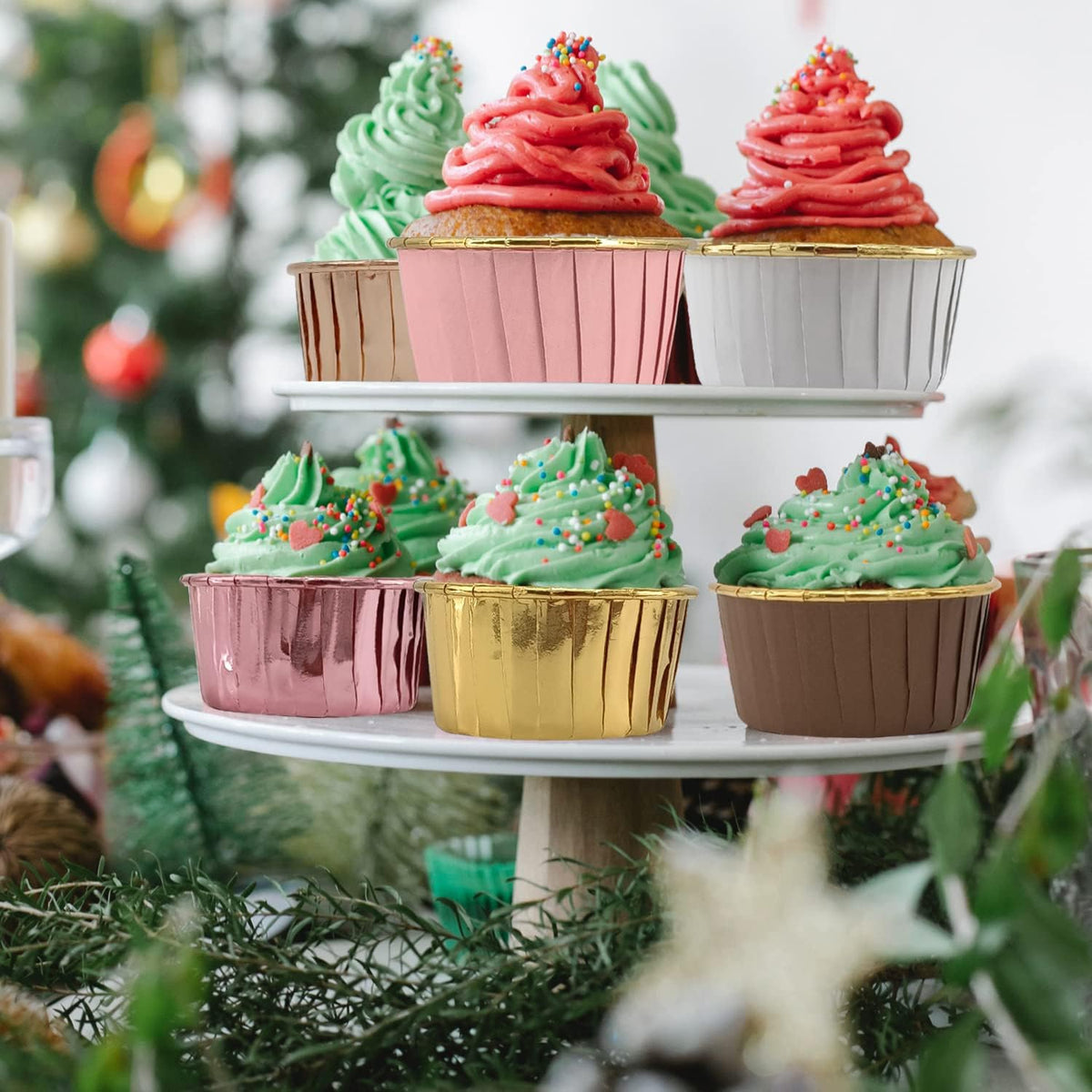 Muffin Cups with Lids 100Pack,Free-Air 3.5Oz Foil Cupcake Liners,Mini Muffin Liners Cupcake Baking
