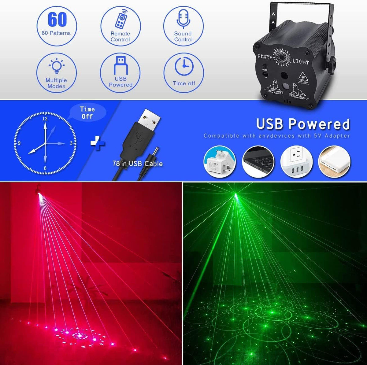 Party Lights DJ Disco Lights, Sound Activated with Remote Control for Dance Party Karaoke Living