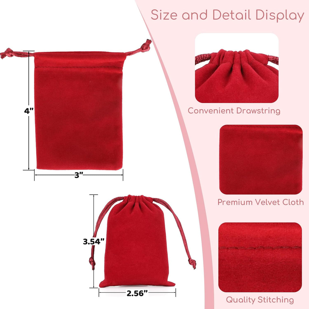 Velvet Drawstring Jewelry Bag, 50Pcs Wine Red Coin Pouch, 3x4 Dice Bag, for Wrapping Halloween