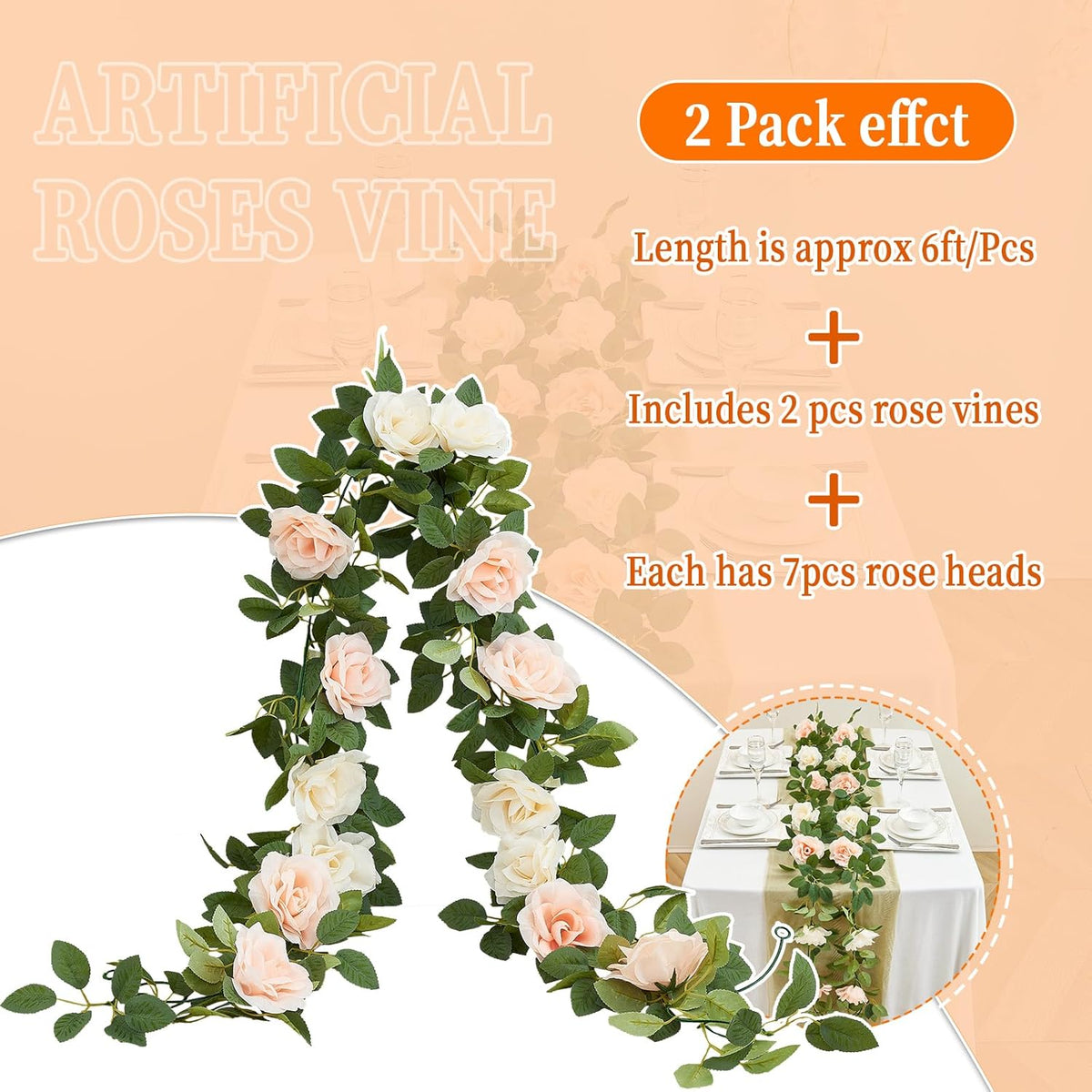 Artificial Rose Garlands Rose Vines Leaves Banners Hanging Floral Garland Fake Rose Flower Vine