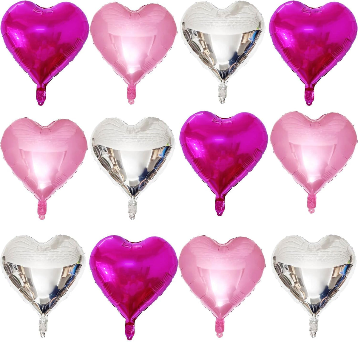 Hot Pink Heart Shaped balloons Pack of 12,18 Inch Silver Love Valentine Balloons Pink Heart