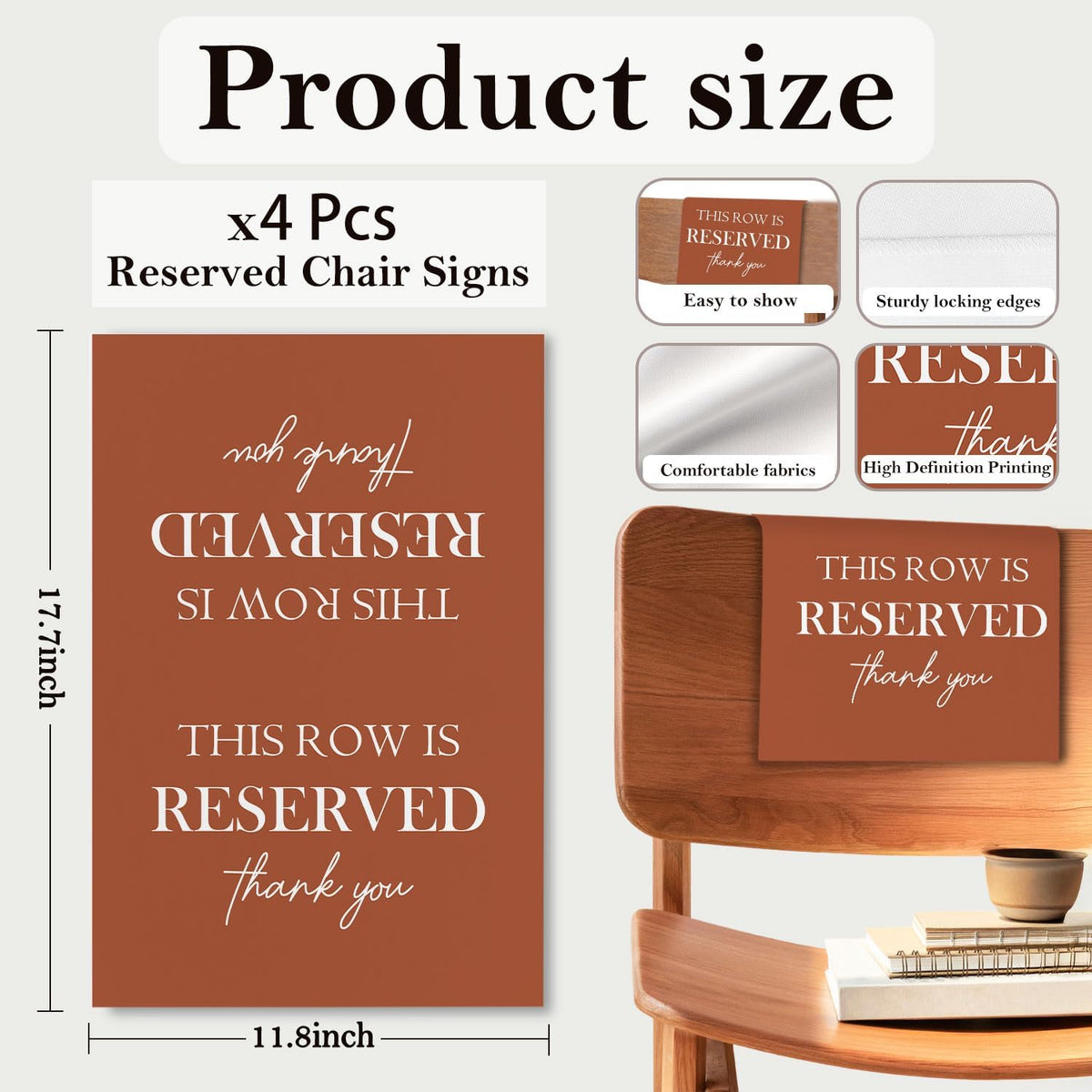 Reserved Seating Chair Signs, This Row Is Reserved Pew Cloths Seating Placeholder for Church Pews