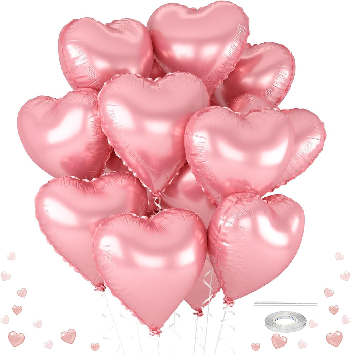 12 Pcs Heart Balloons, 18 inch Pink Heart Shaped Balloons, Big Helium Balloon,Love Foil Balloon for