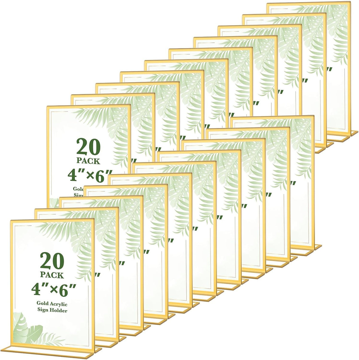 20 Pack Gold Acrylic Sign Holders 4x6 Inch, Double Sided Vertical Stand Clear Picture Frames, Table