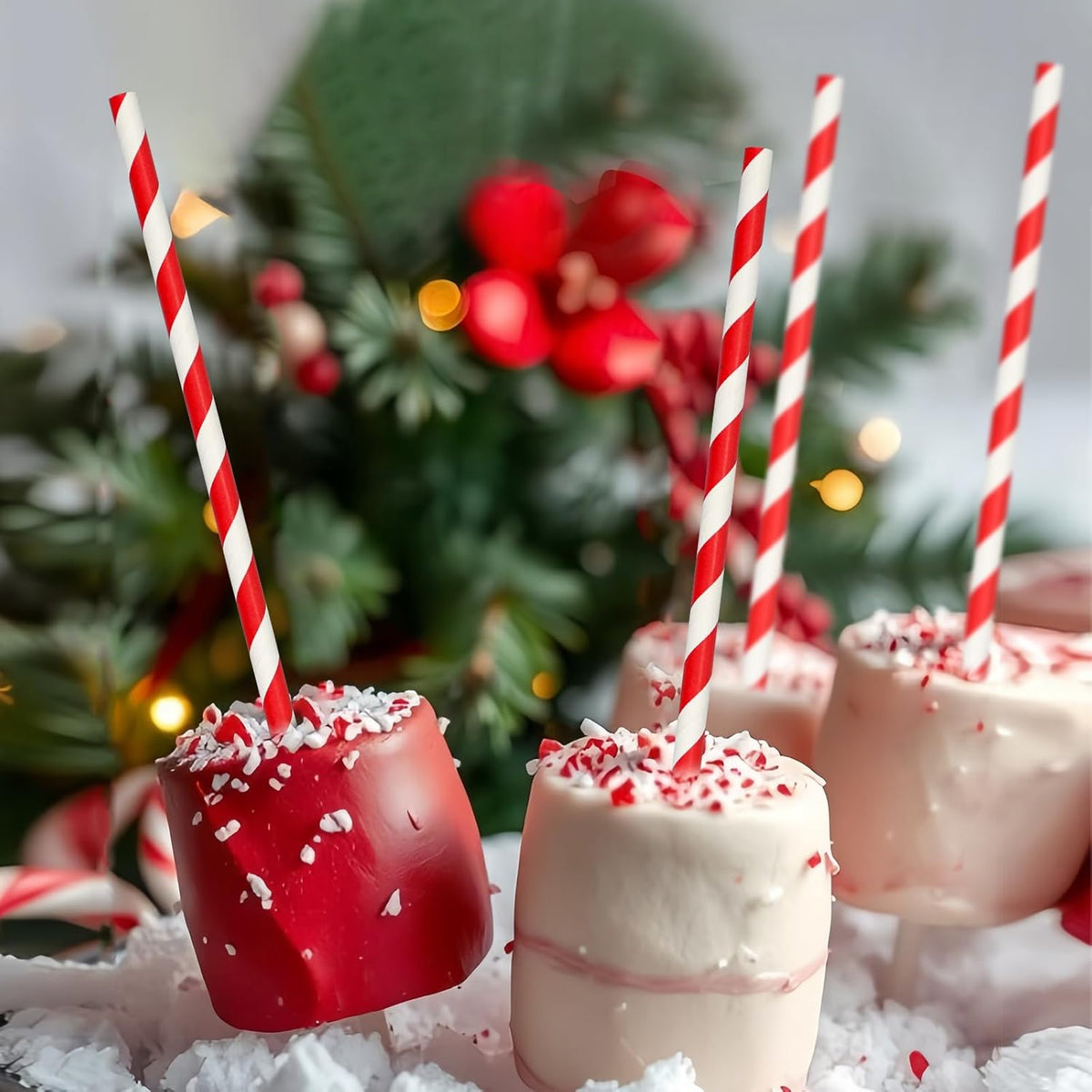 Disposable 7.75 inch Red White Striped Paper Straws Biodegradable 100 Counts - for Drinking