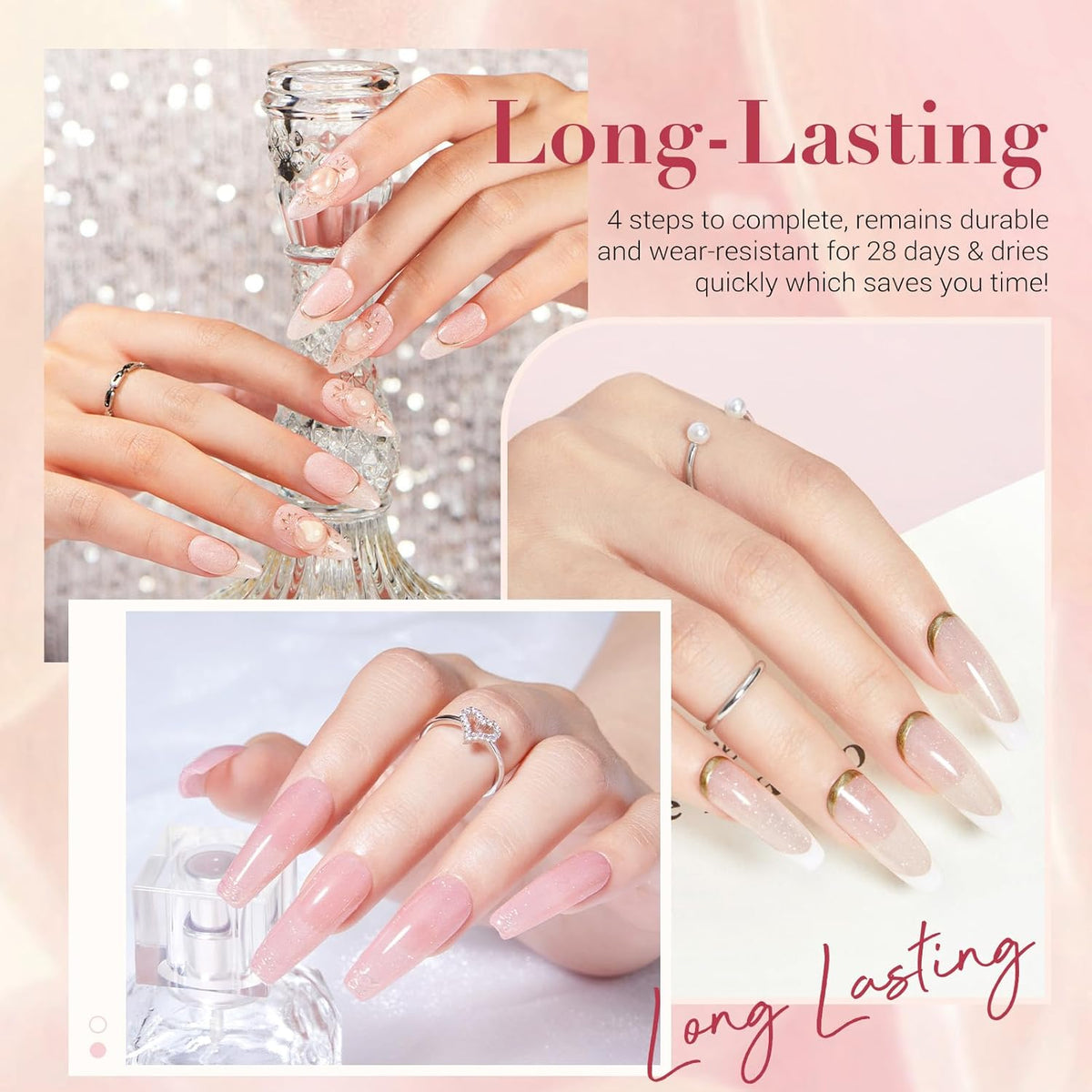 AZUREBEAUTY Jelly Dip Powder Nail Kit, Transparent Glitter Nude Pink Sheer Peach Neutral 4 Colors