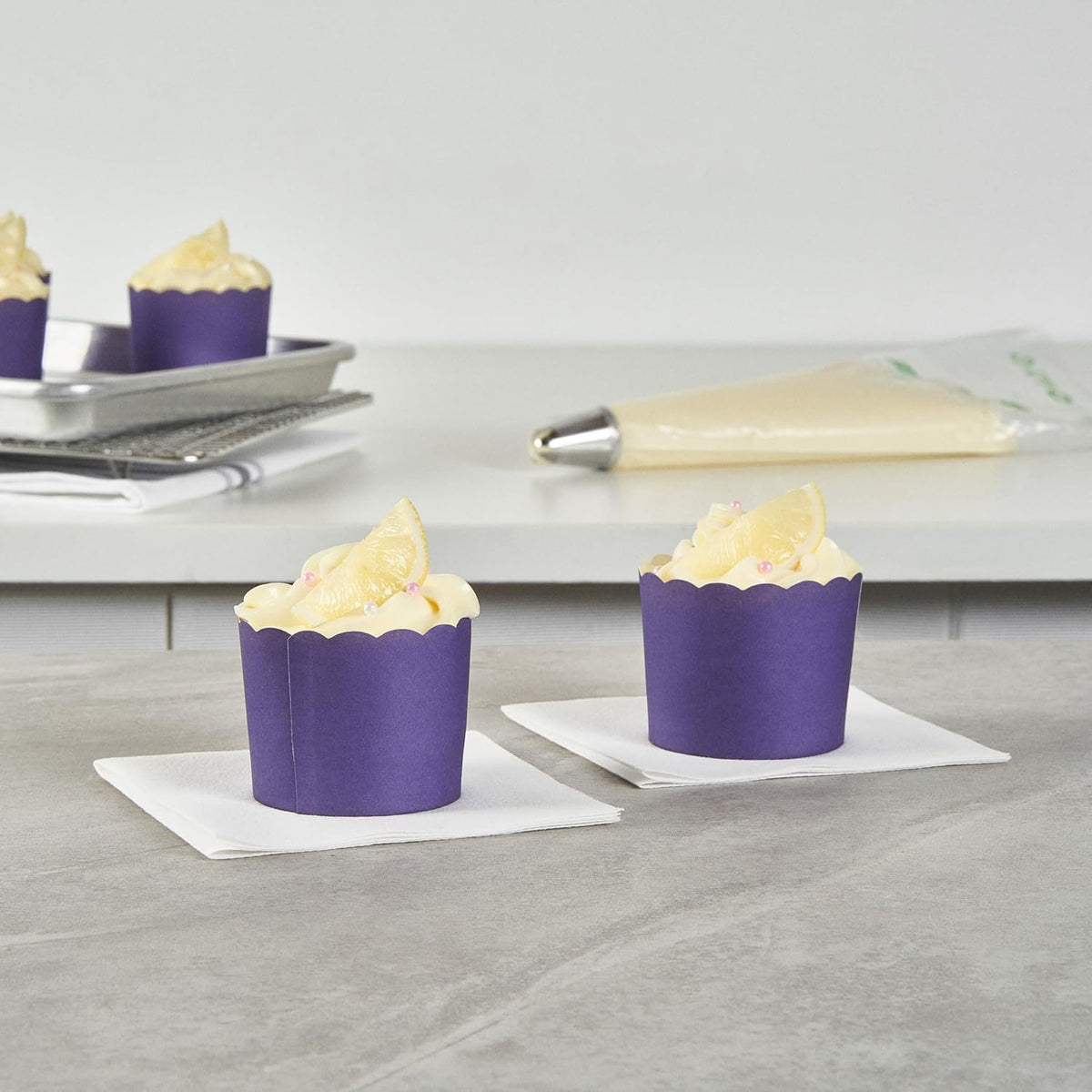 Panificio 6 Ounce Cupcake Wrappers, 200 Scalloped Baking Cups - Oven-Ready, Greaseproof, Purple