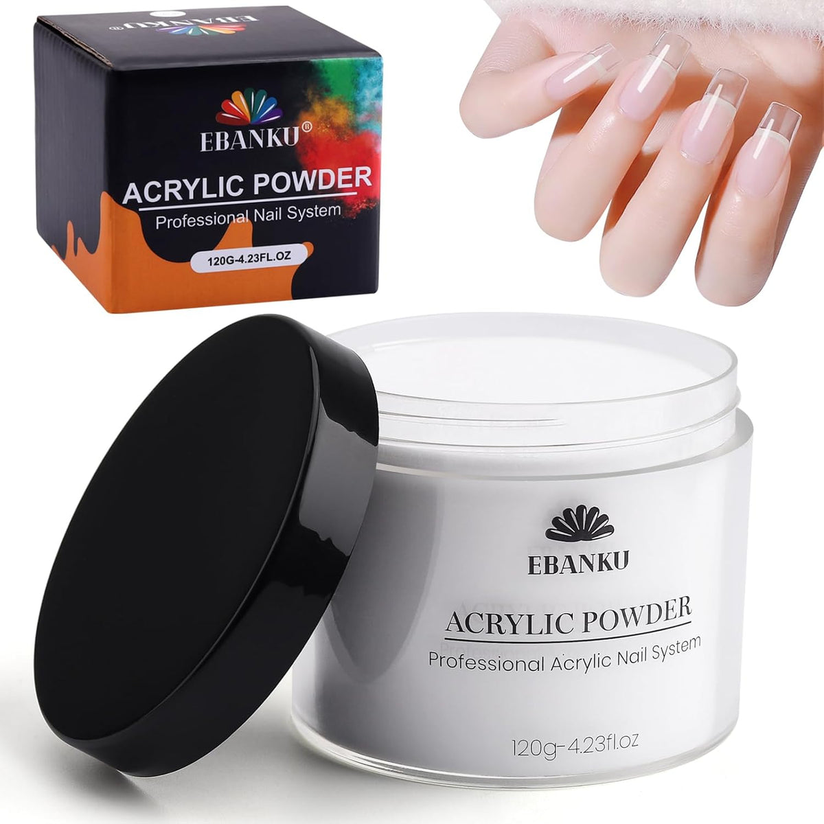 EBANKU Clear Acrylic Powder, 120g/4.23oz - Professional Nail Powder for Extension, Carving