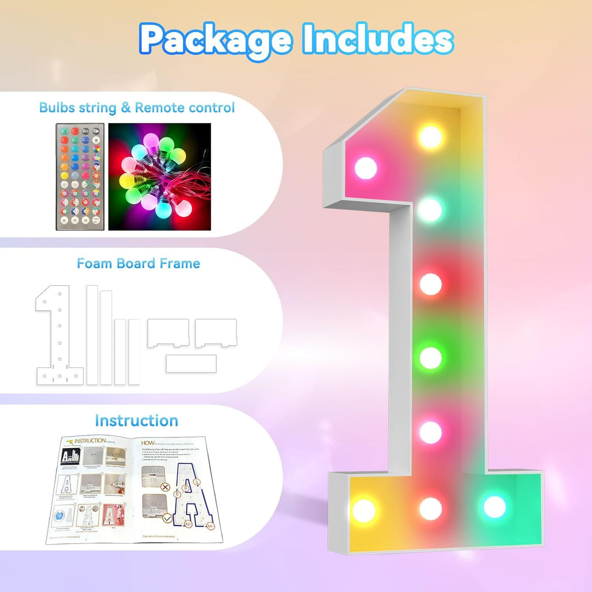 Ledido 4FT Marquee Light Up Numbers, 34 Colors Changing Marquee Numbers 4 Feet Tall with Remote