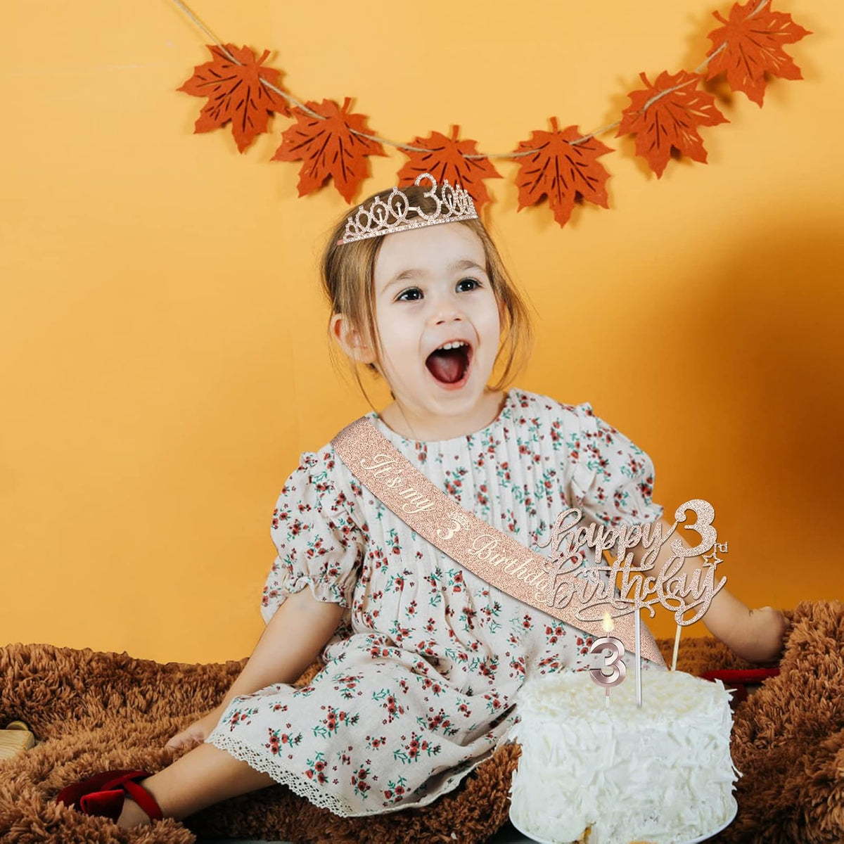 3rd Birthday Decorations for Girls, Including Sash, Crown/Tiara, Candles, Cake Toppers, 3rd